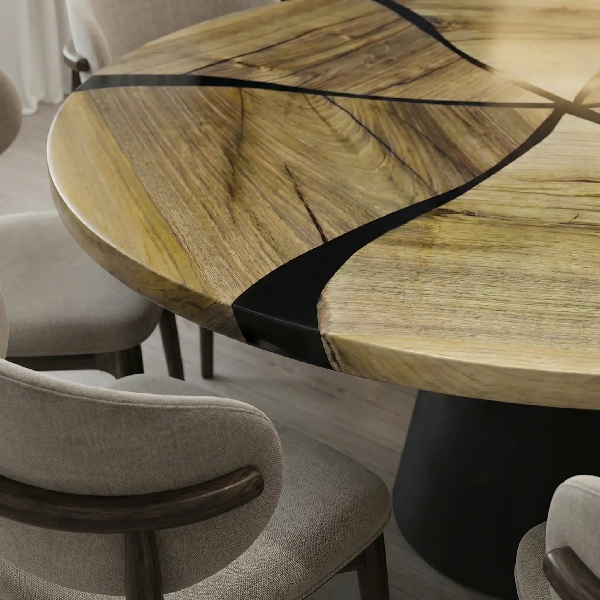 Custom Black Walnut Epoxy Resin Round Coffee Table Black Resin