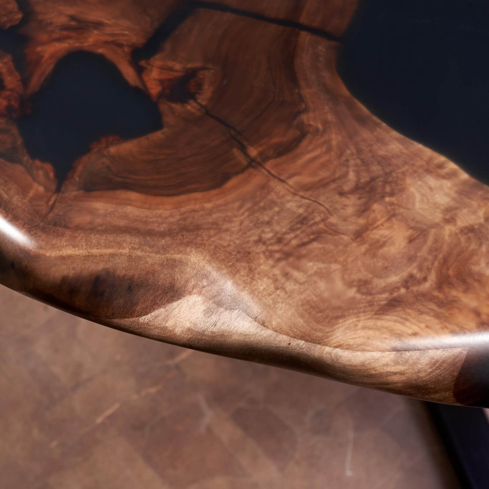 Custom Black Walnut Epoxy Resin Round Coffee Table Black Resin