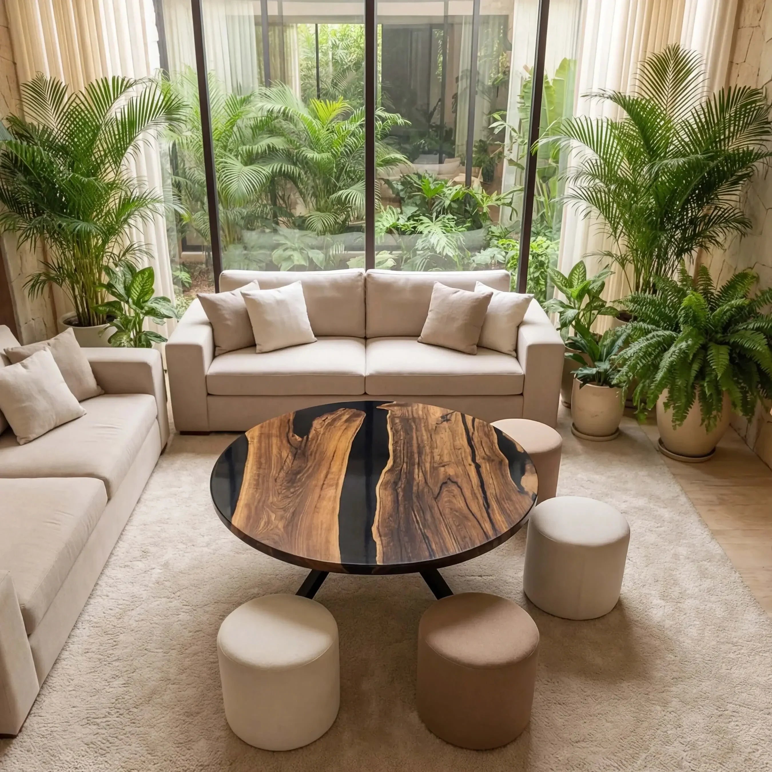Custom Black Walnut Epoxy Resin Round Coffee Table Black Resin