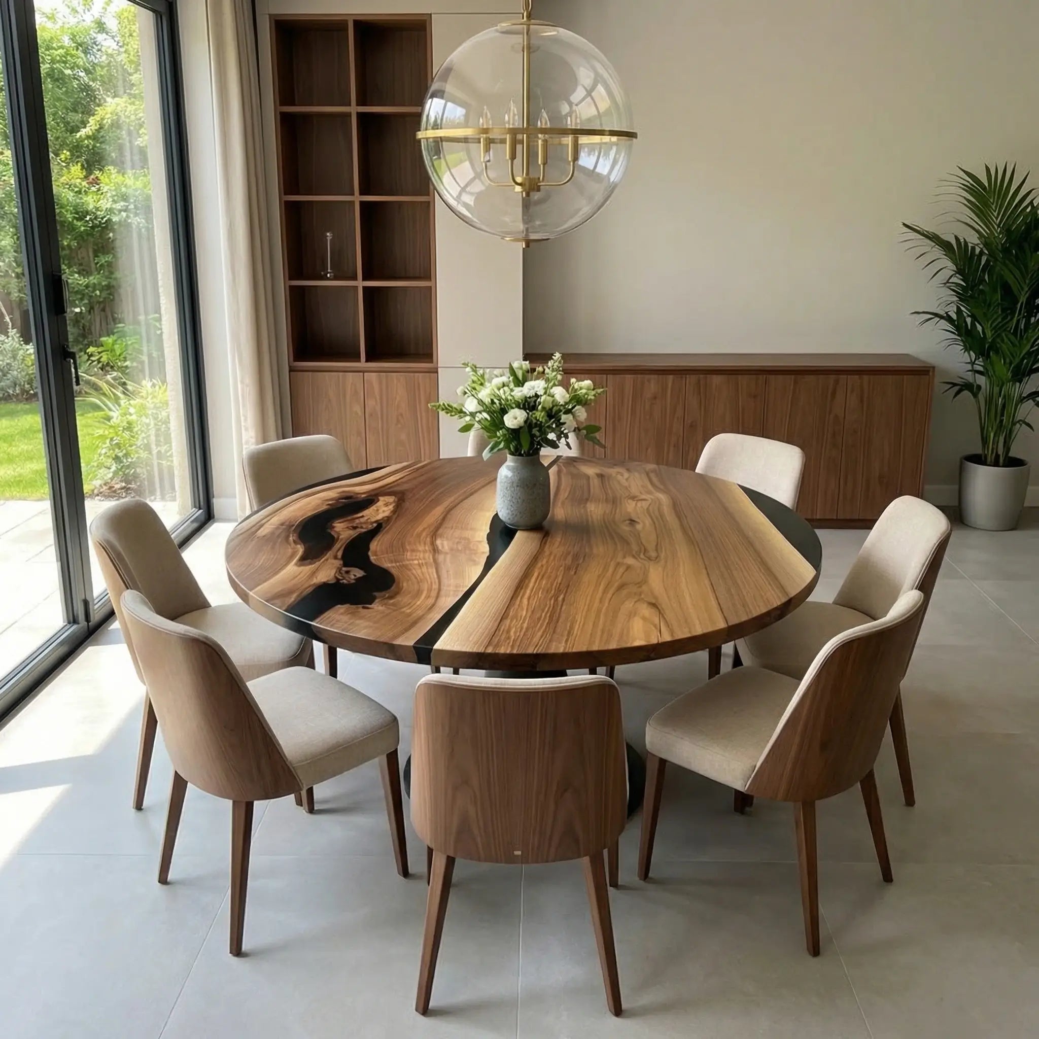 Custom Black Walnut Epoxy Resin Round Coffee Table Black Resin