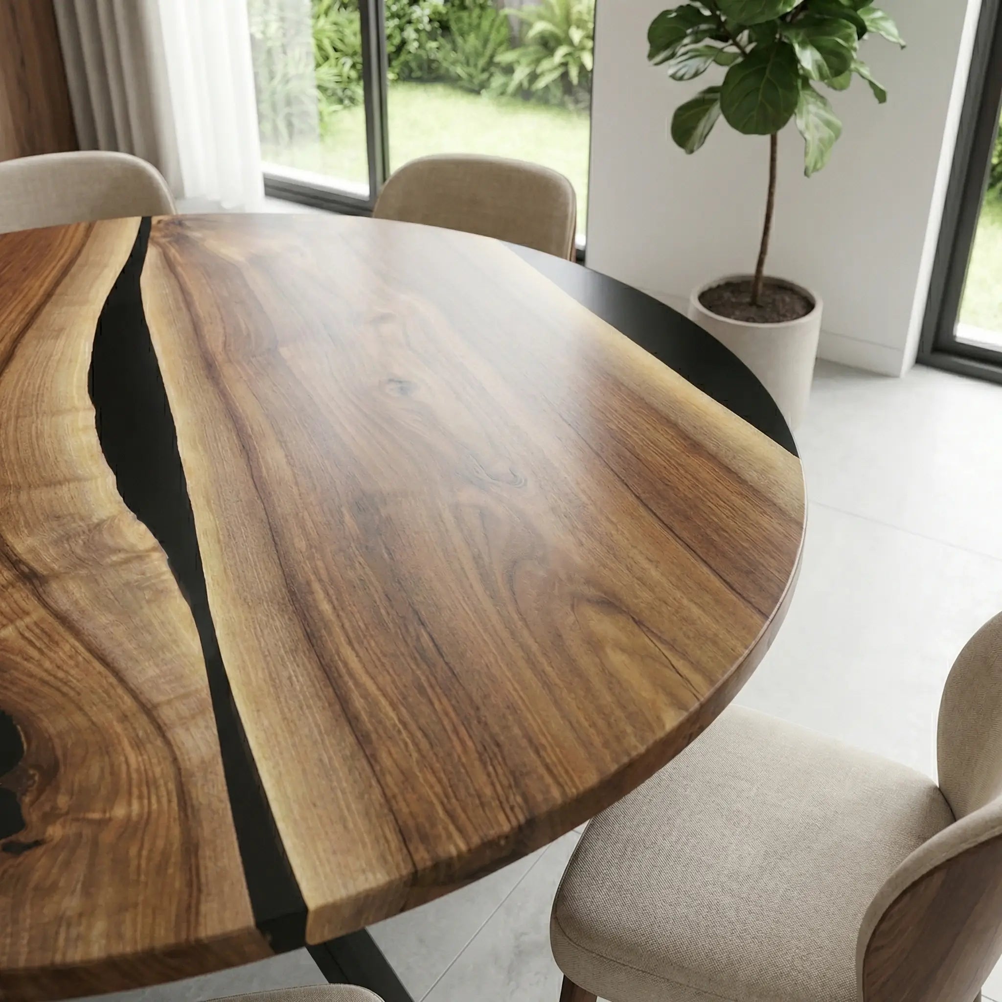 Custom Black Walnut Epoxy Resin Round Coffee Table Black Resin