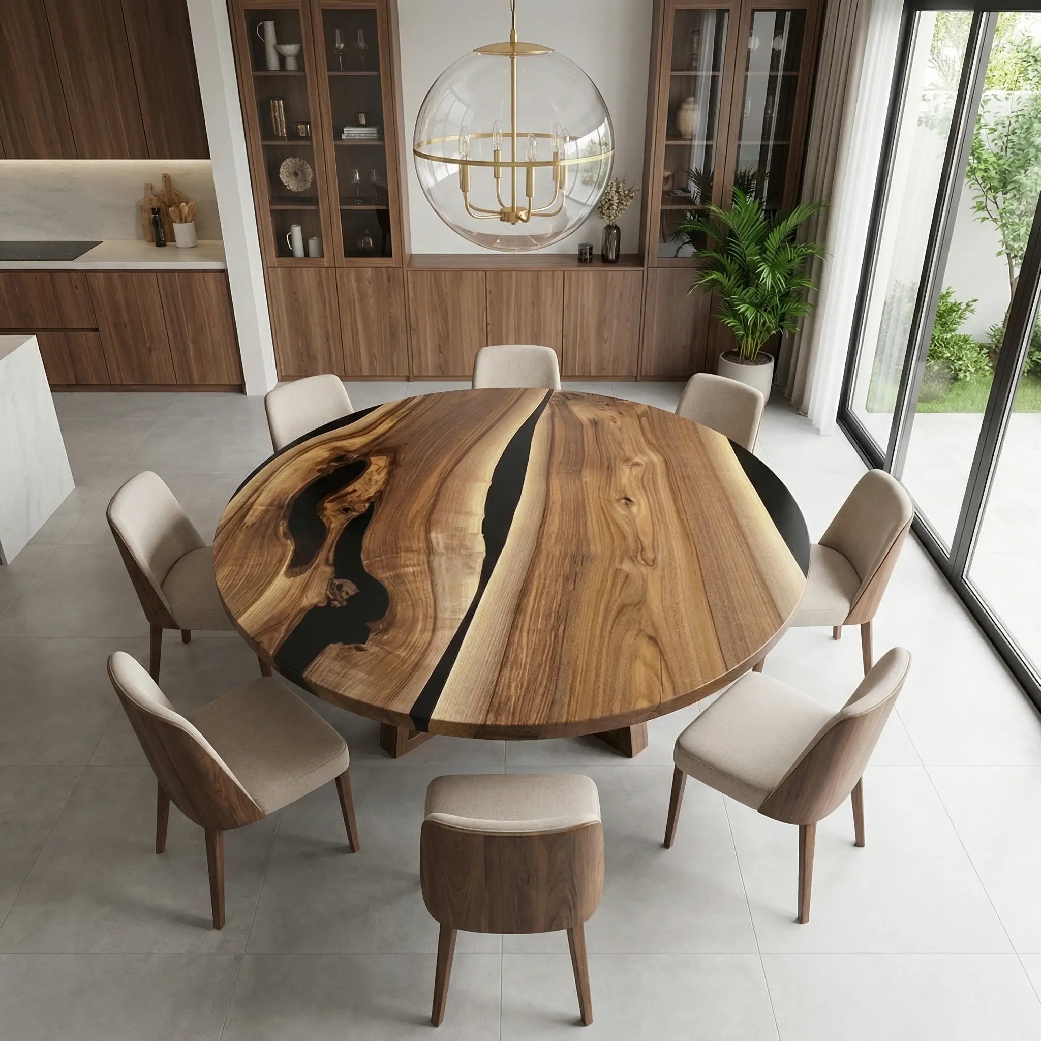 Custom Black Walnut Epoxy Resin Round Coffee Table Black Resin