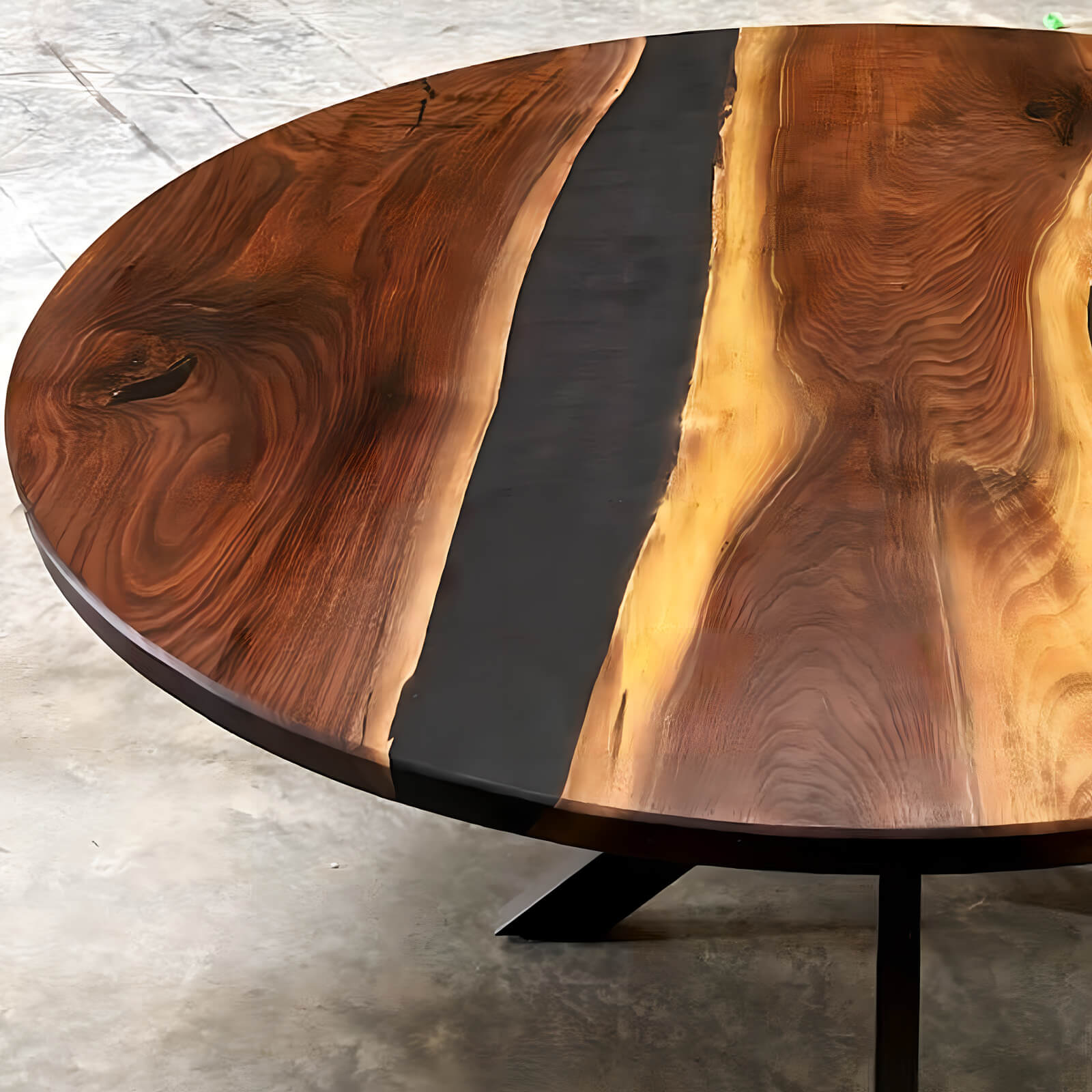 Custom Black Walnut Epoxy Resin Round Coffee Table Black Resin