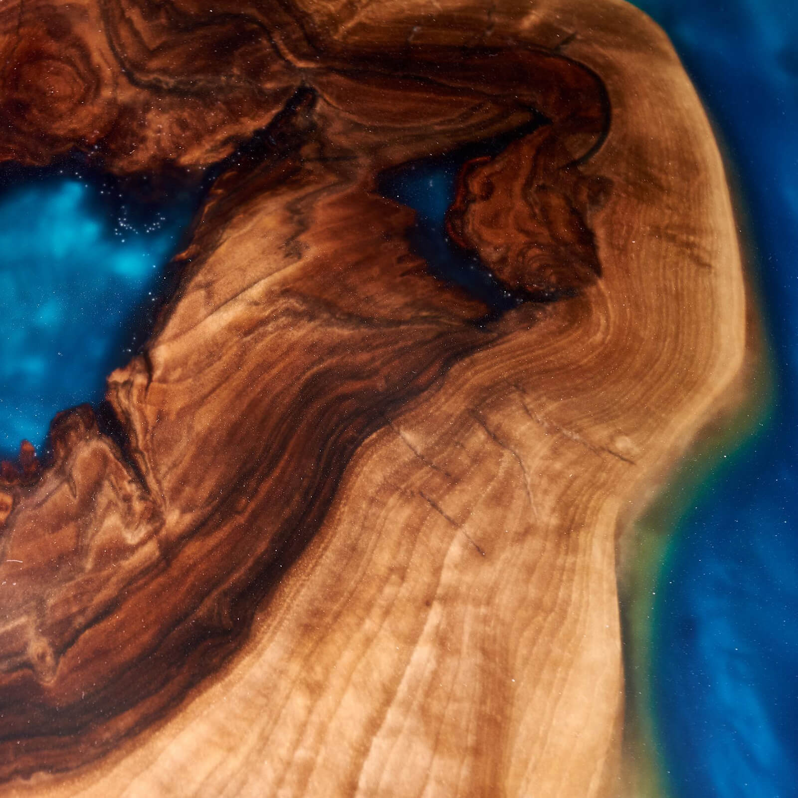 Custom Black Walnut Epoxy Resin Round Coffee Table Blue Green Waves