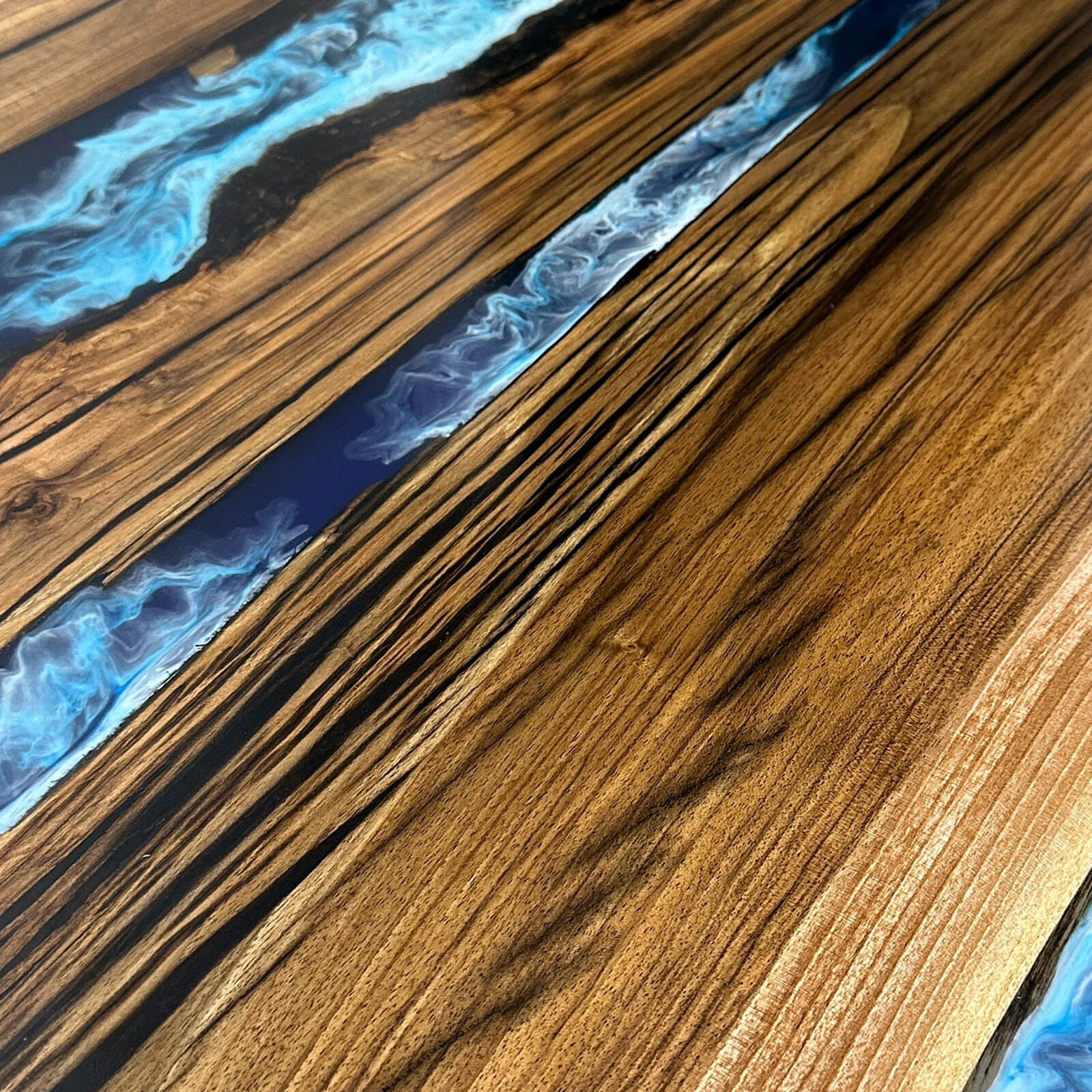 Custom Black Walnut Epoxy Resin Round Coffee Table Blue Resin