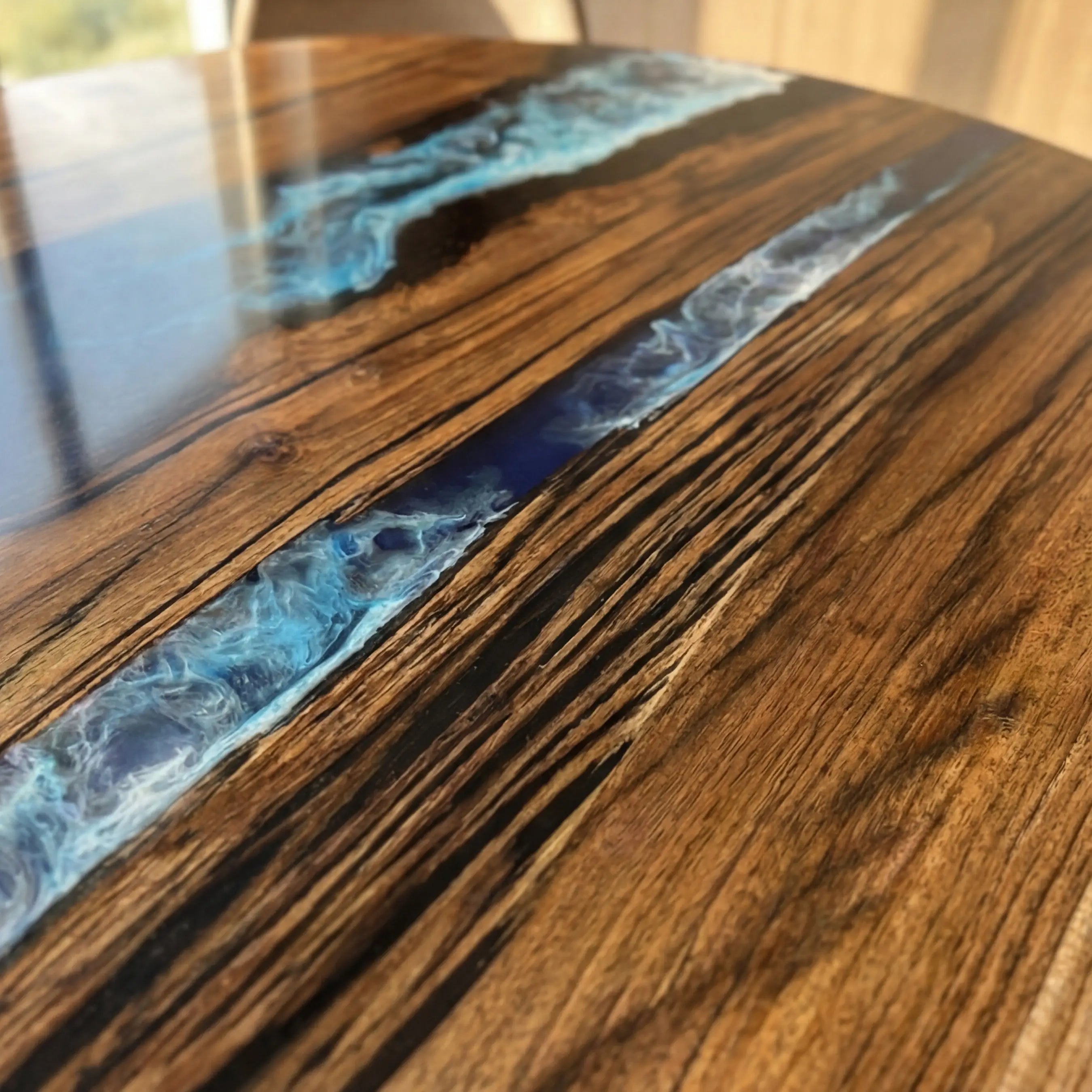 Custom Black Walnut Epoxy Resin Round Coffee Table Blue Resin