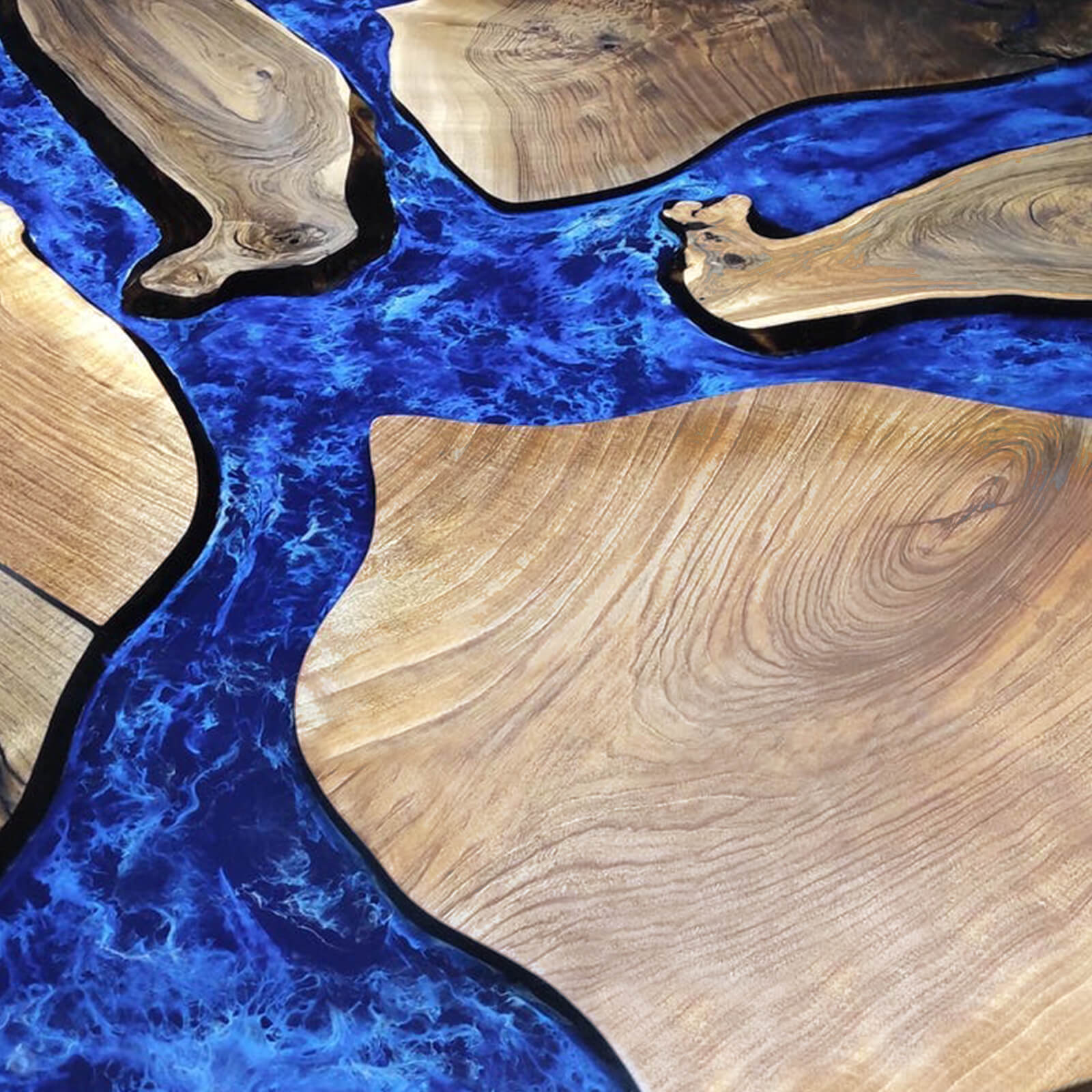 Custom Black Walnut Epoxy Resin Round Coffee Table Blue Waves