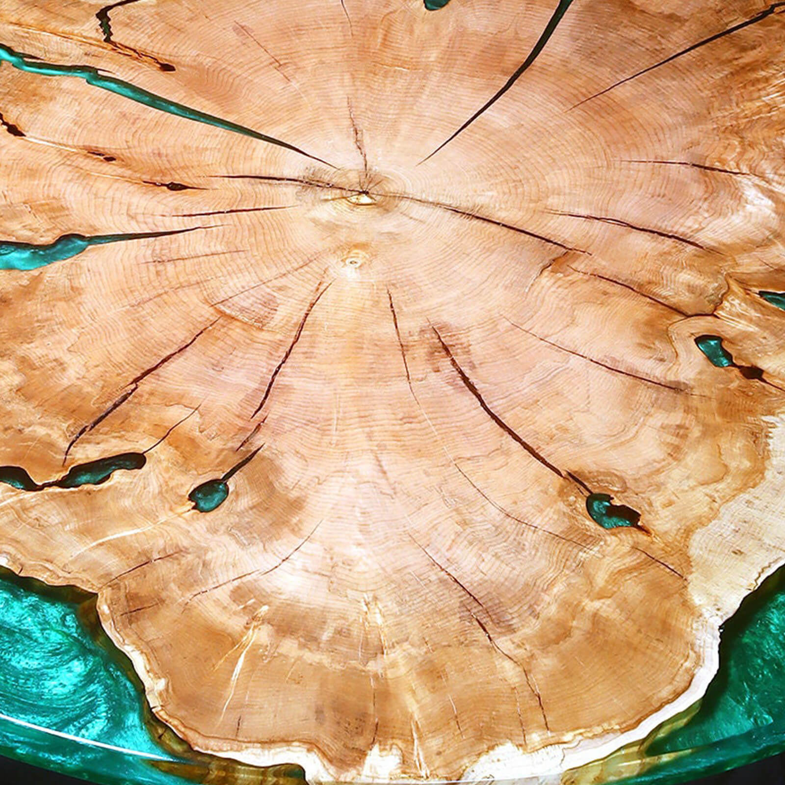 Custom Black Walnut Epoxy Resin Round Coffee Table Green Resin