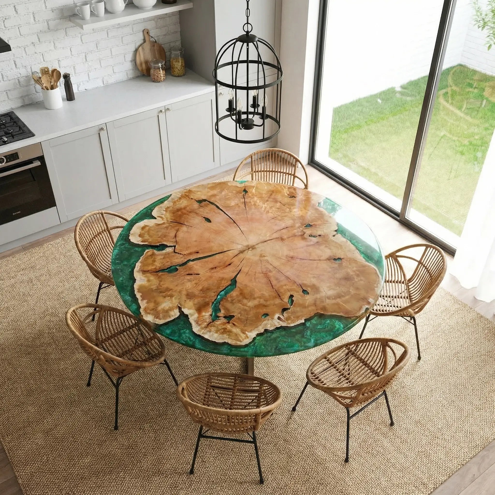 Custom Black Walnut Epoxy Resin Round Coffee Table Green Resin
