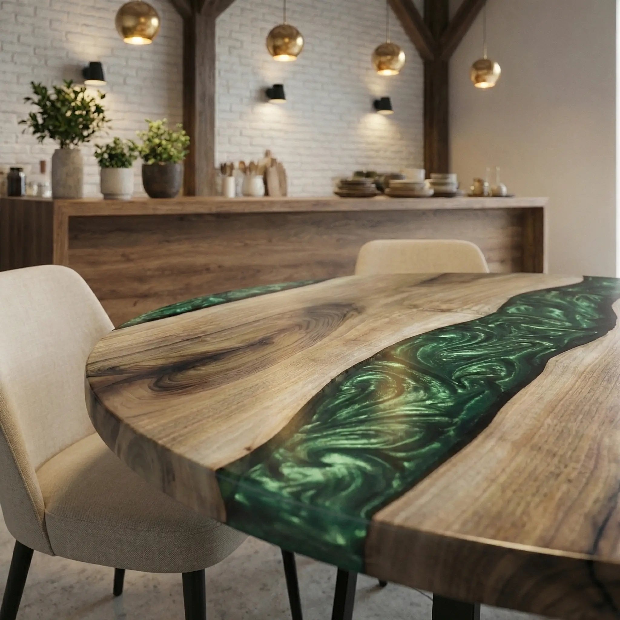 Custom Black Walnut Epoxy Resin Round Coffee Table Green Resin