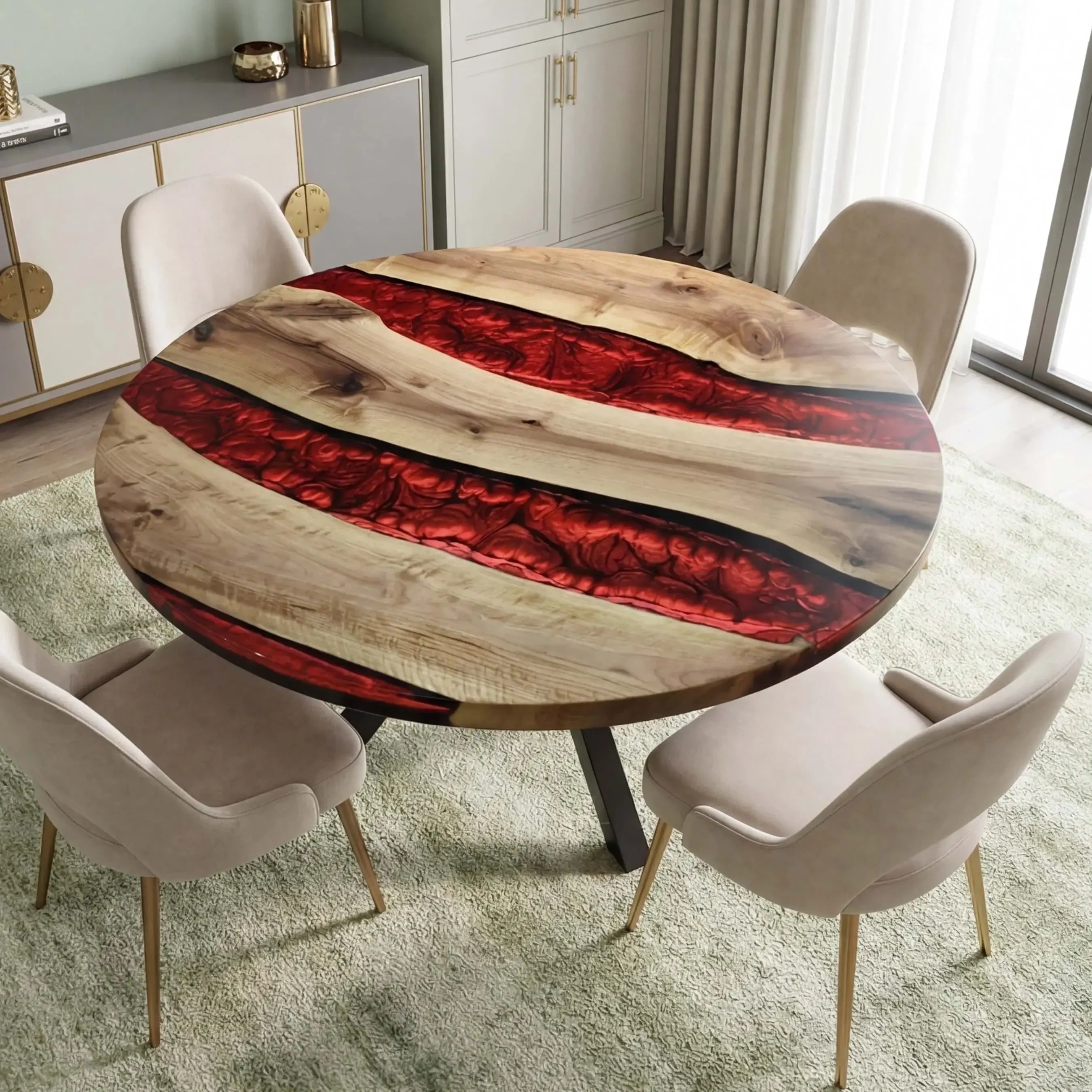 Custom Black Walnut Epoxy Resin Round Coffee Table Red Resin