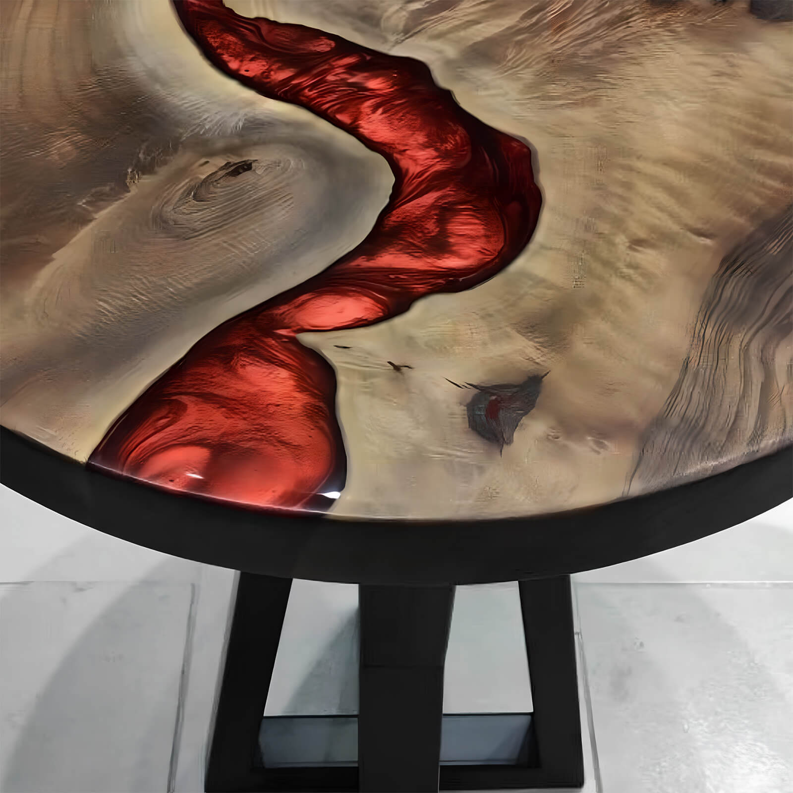Custom Black Walnut Epoxy Resin Round Coffee Table Red Resin