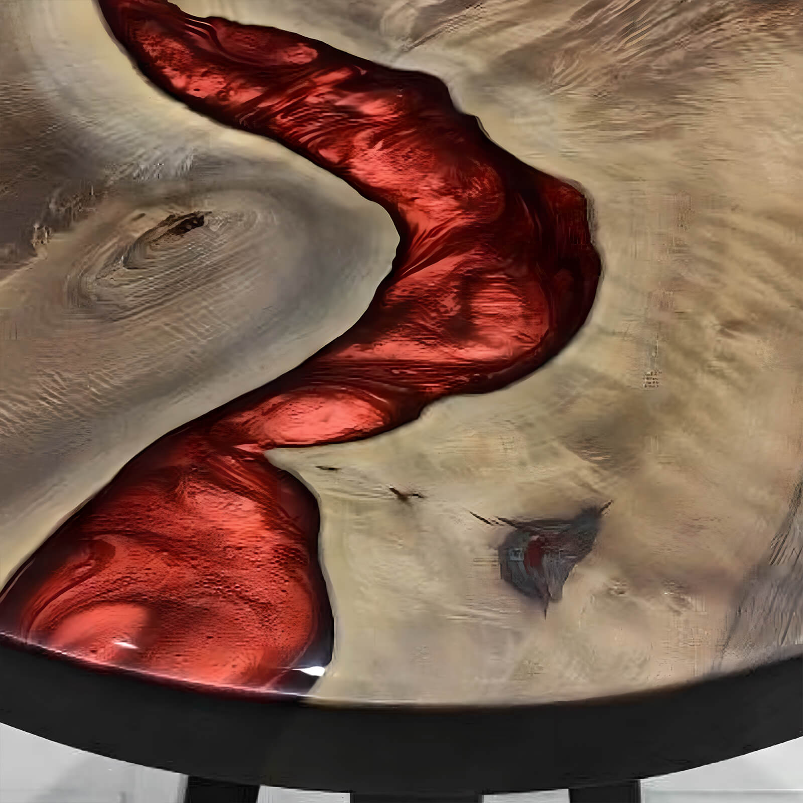 Custom Black Walnut Epoxy Resin Round Coffee Table Red Resin