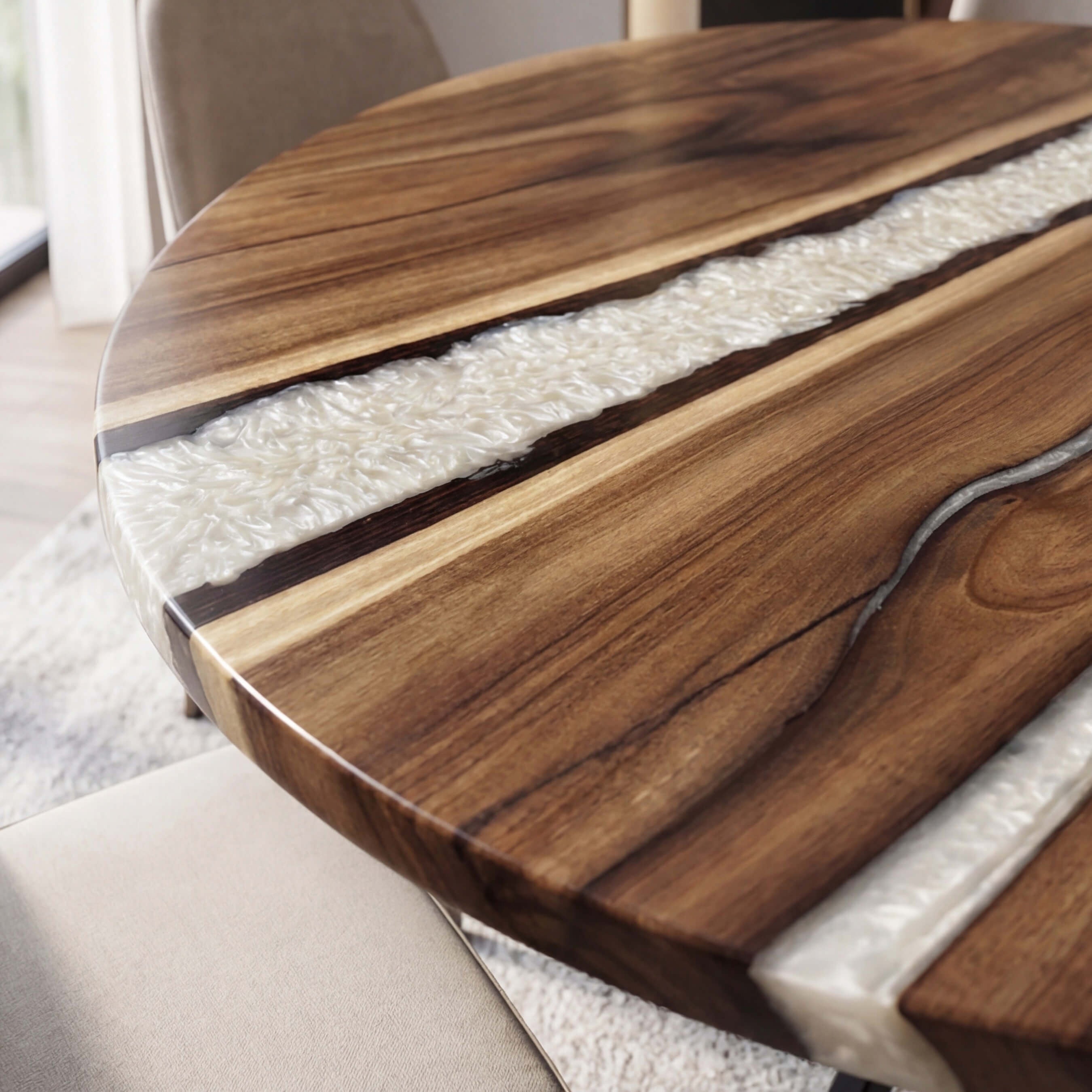 Custom Black Walnut Epoxy Resin Round Coffee Table White Resin