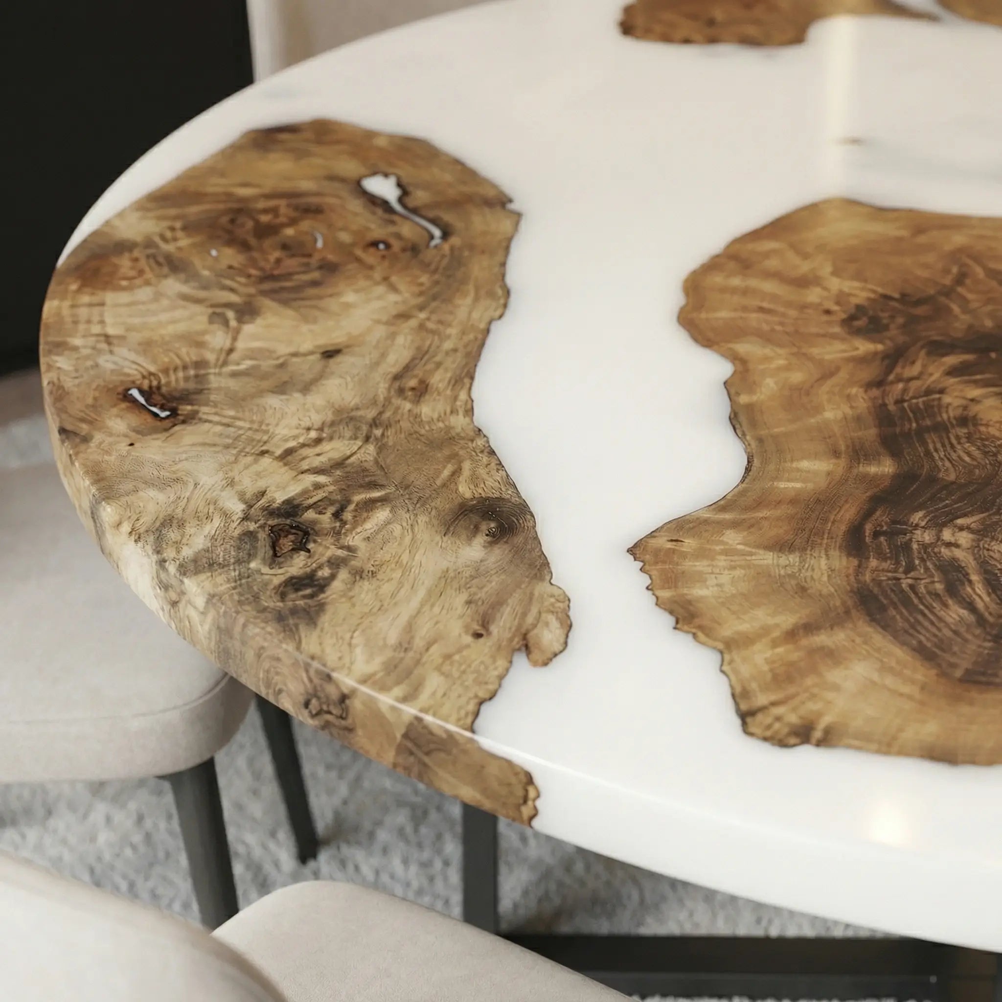 Custom Black Walnut Epoxy Resin Round Coffee Table White Resin