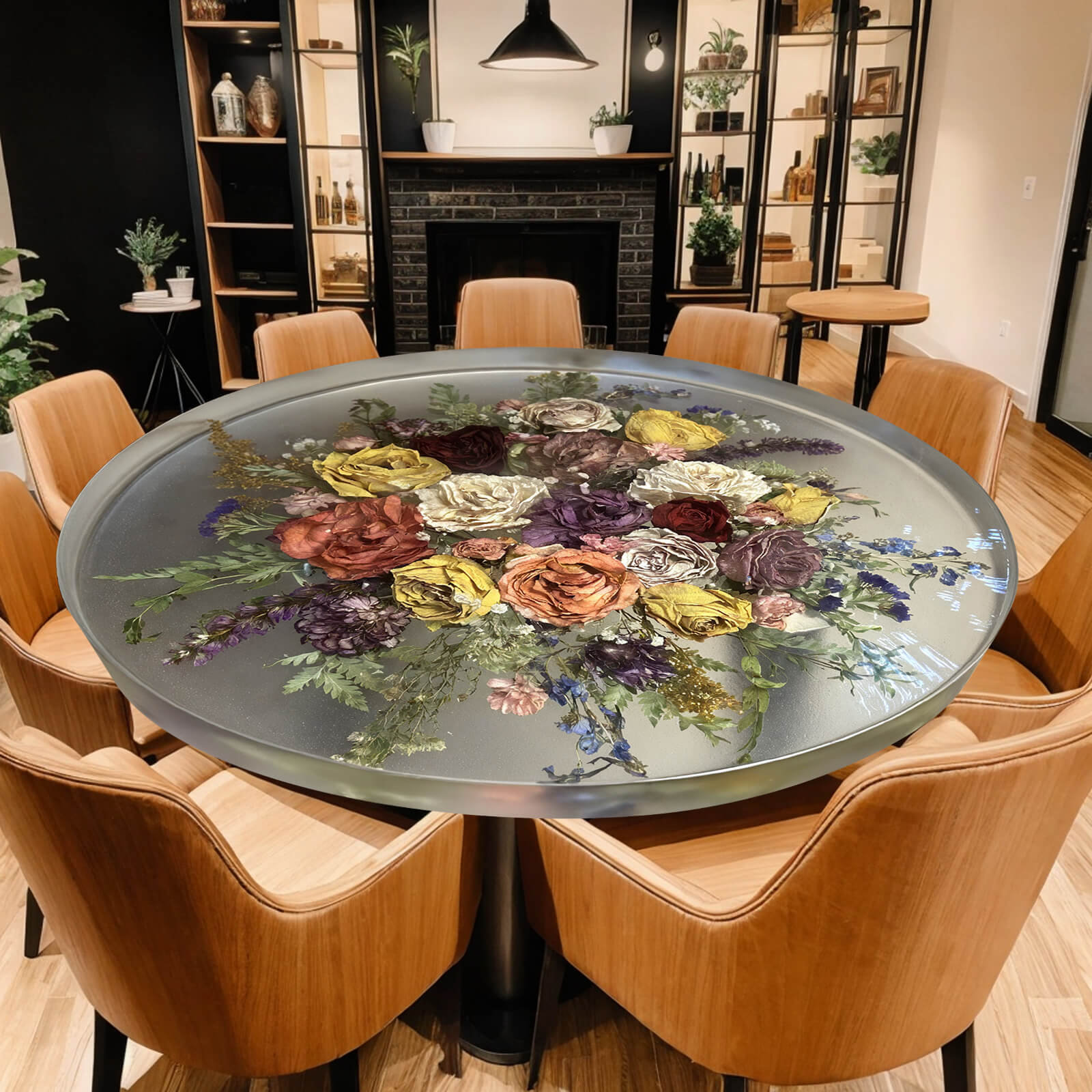 Custom Epoxy Resin Round Flower Coffee Table Transparent Resin
