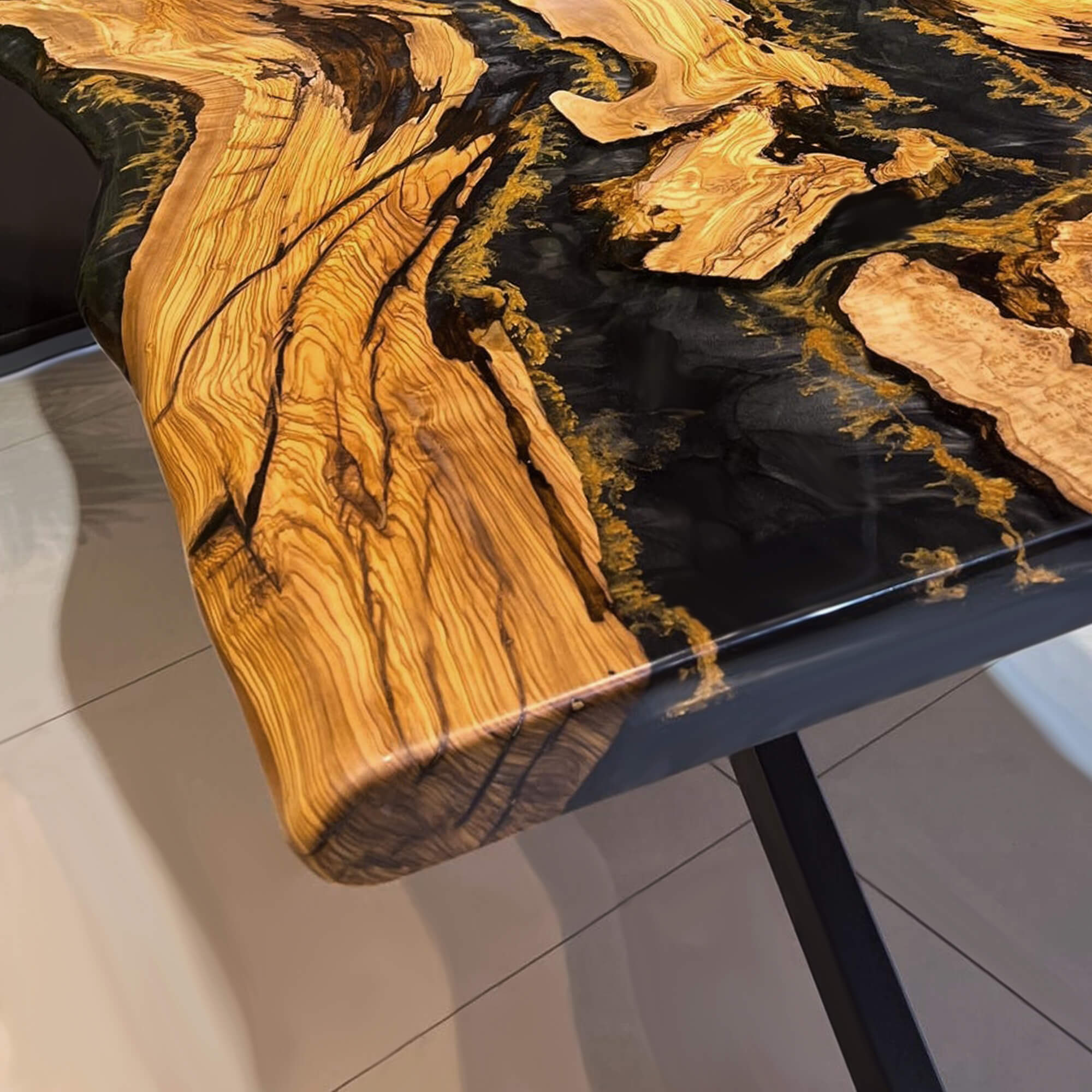 Custom Olive Epoxy Resin River Table Black Gold ERT-47 - image 7 | ThawHome