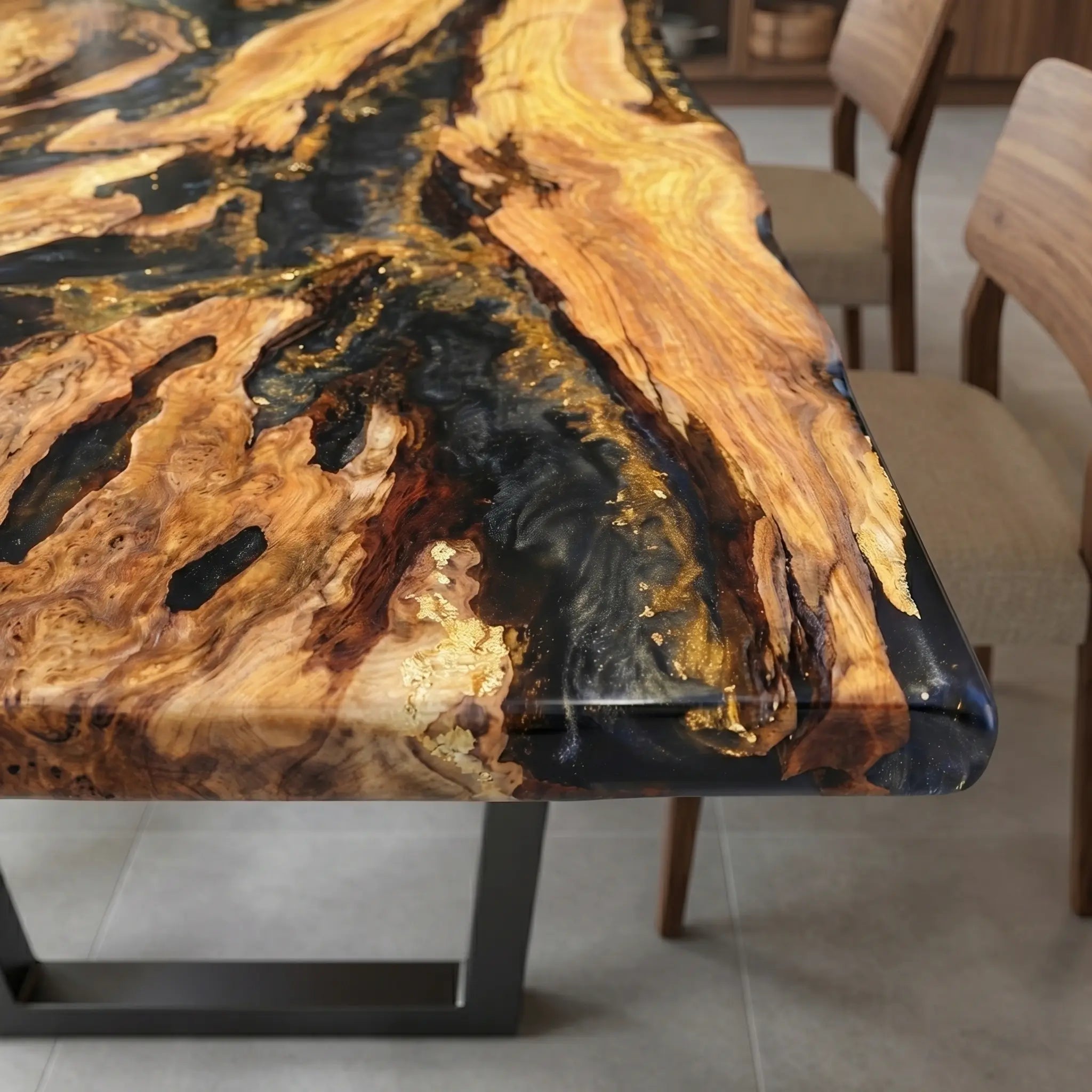Custom Olive Epoxy Resin River Table Black Gold ERT-47 - image 6 | ThawHome
