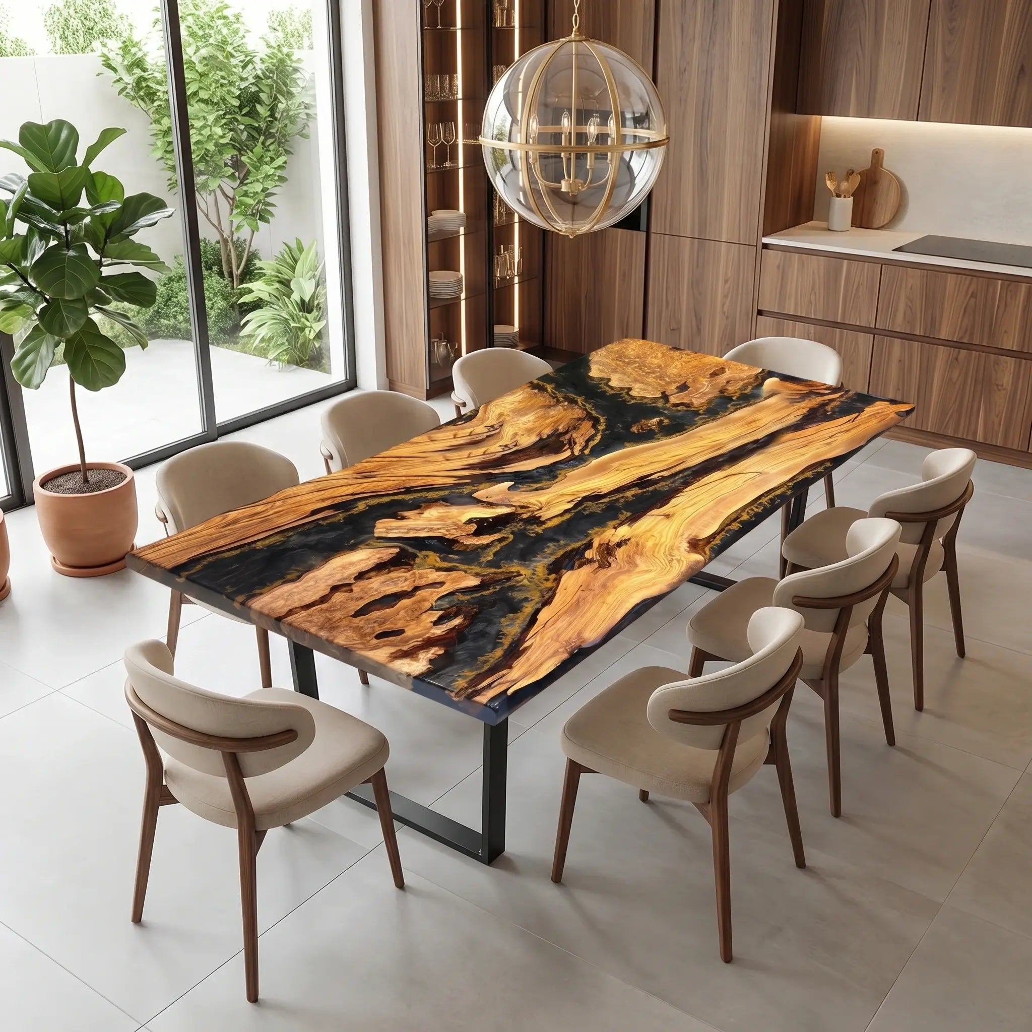 Custom Olive Epoxy Resin River Table Black Gold ERT-47 - image 2 | ThawHome