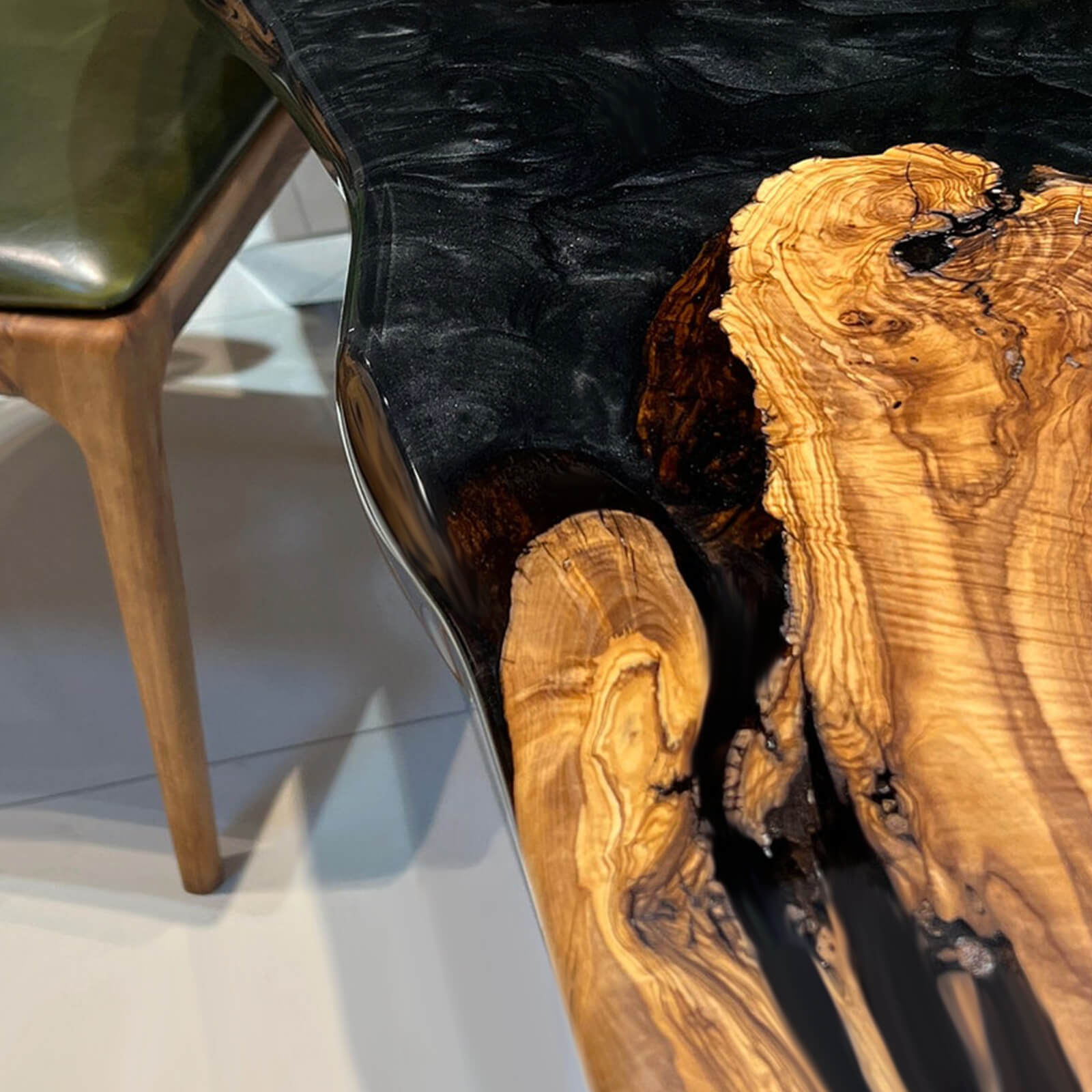 Custom Olive Epoxy Resin River Table Black Pearl RRT-45 - image 6 | ThawHome