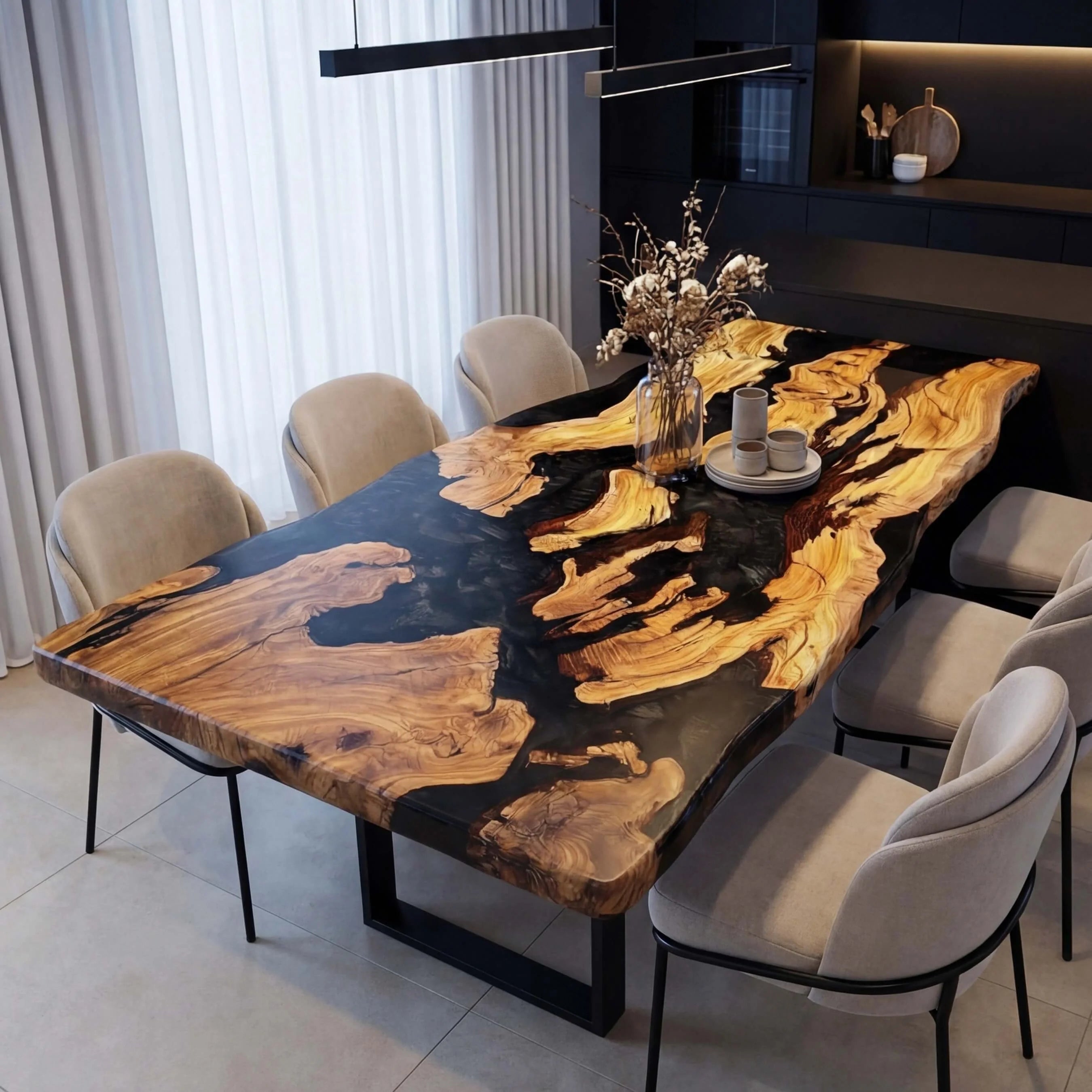 Custom Olive Epoxy Resin River Table Black Pearl RRT-45 - image 1 | ThawHome