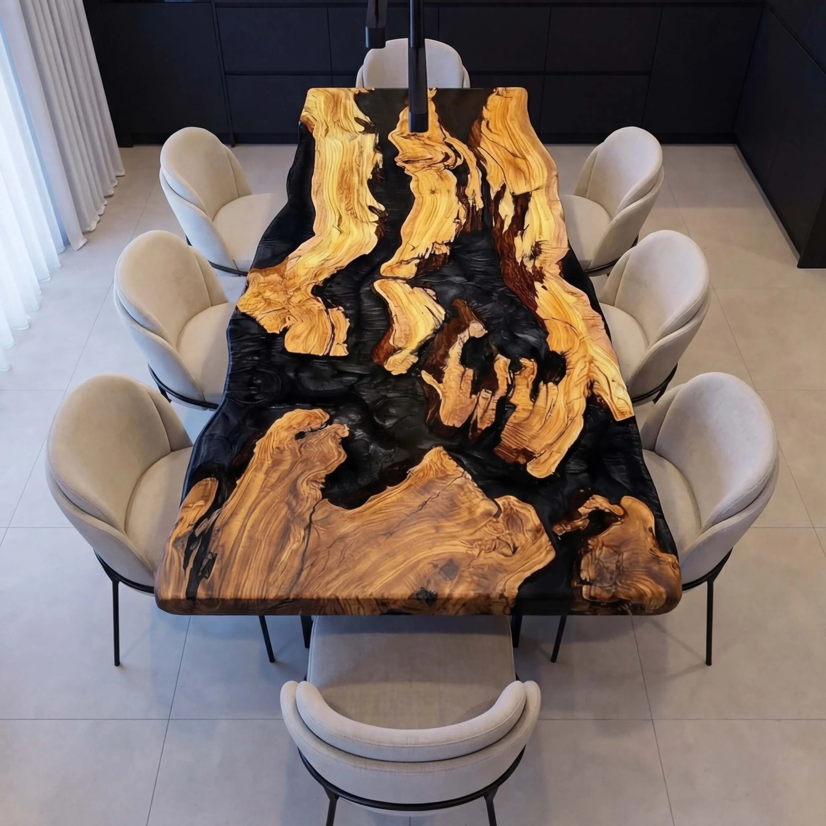 Custom Olive Epoxy Resin River Table Black Pearl RRT-45 - image 2 | ThawHome