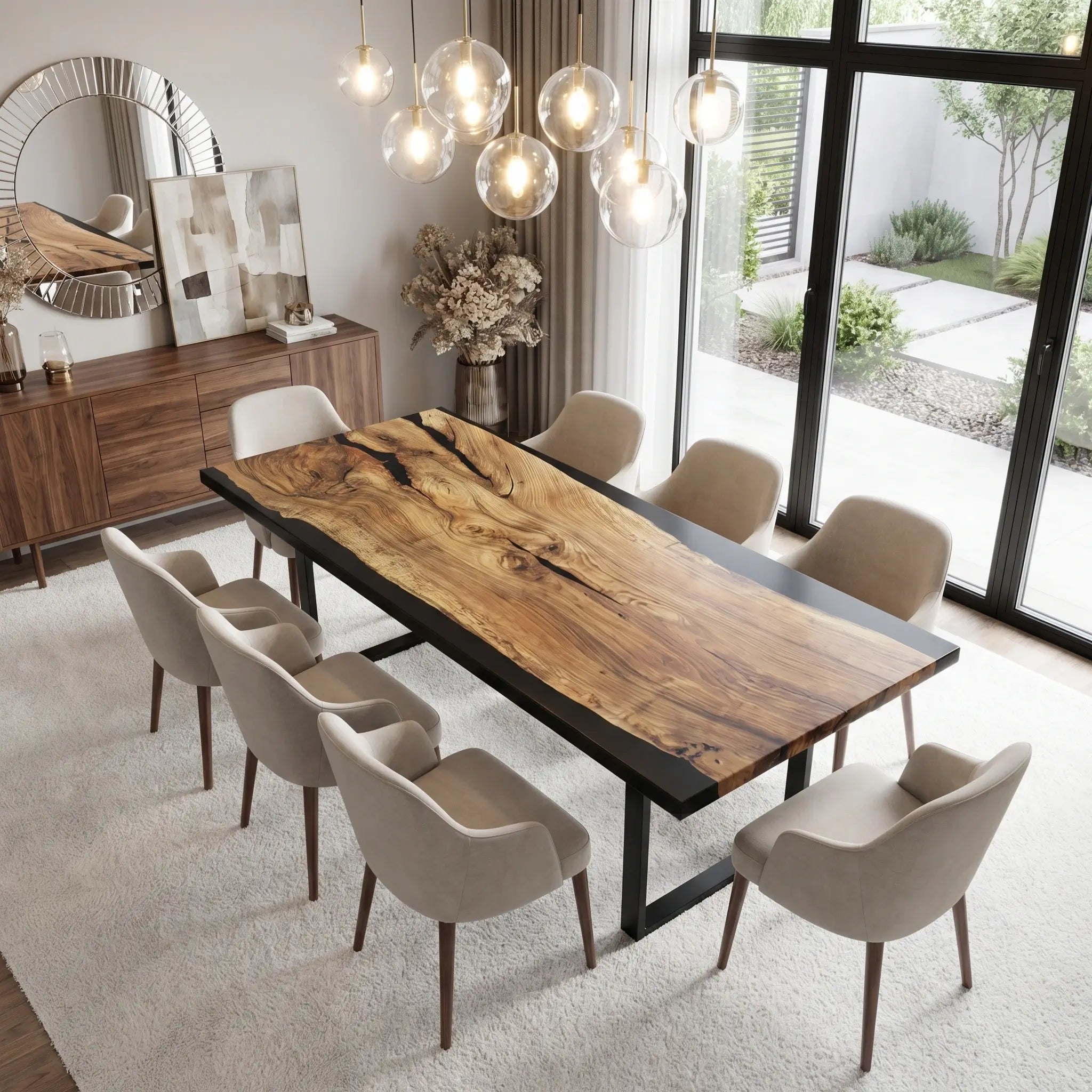 Custom Olive Epoxy Resin River Table Black Resin ERT-57 - image 2 | ThawHome