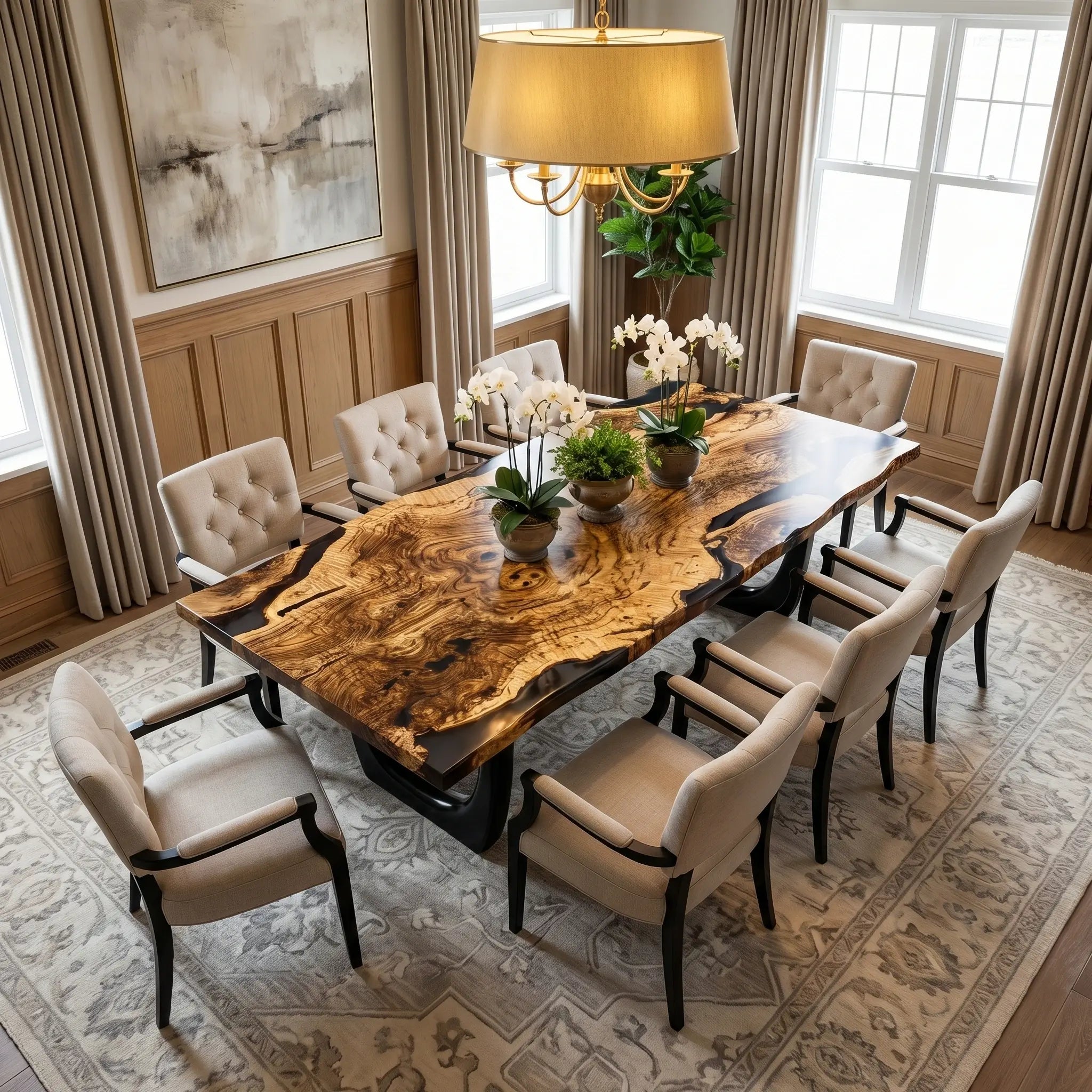 Custom Olive Epoxy Resin River Table Black Resin KRT-85 - image 1 | ThawHome