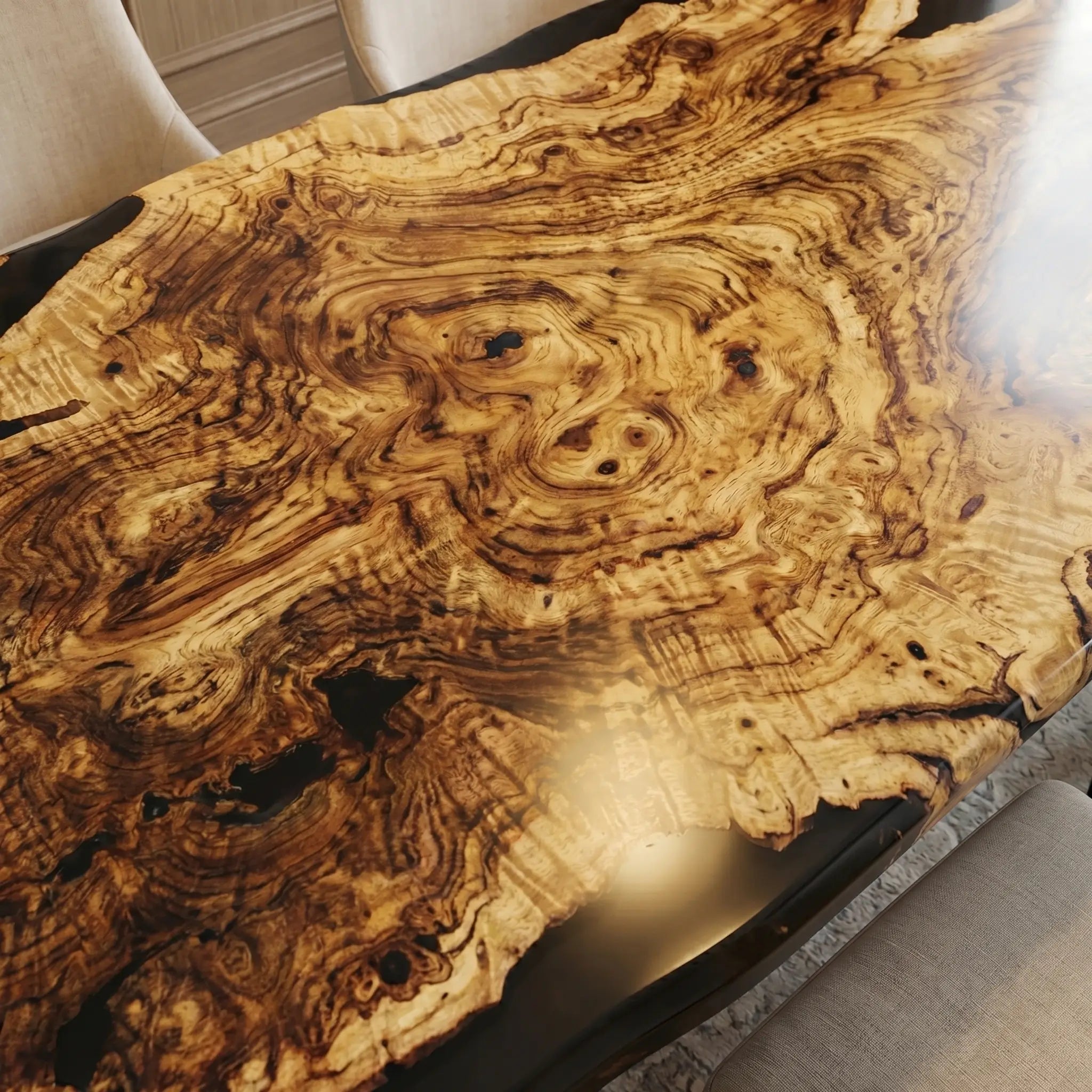 Custom Olive Epoxy Resin River Table Black Resin KRT-85 - image 6 | ThawHome
