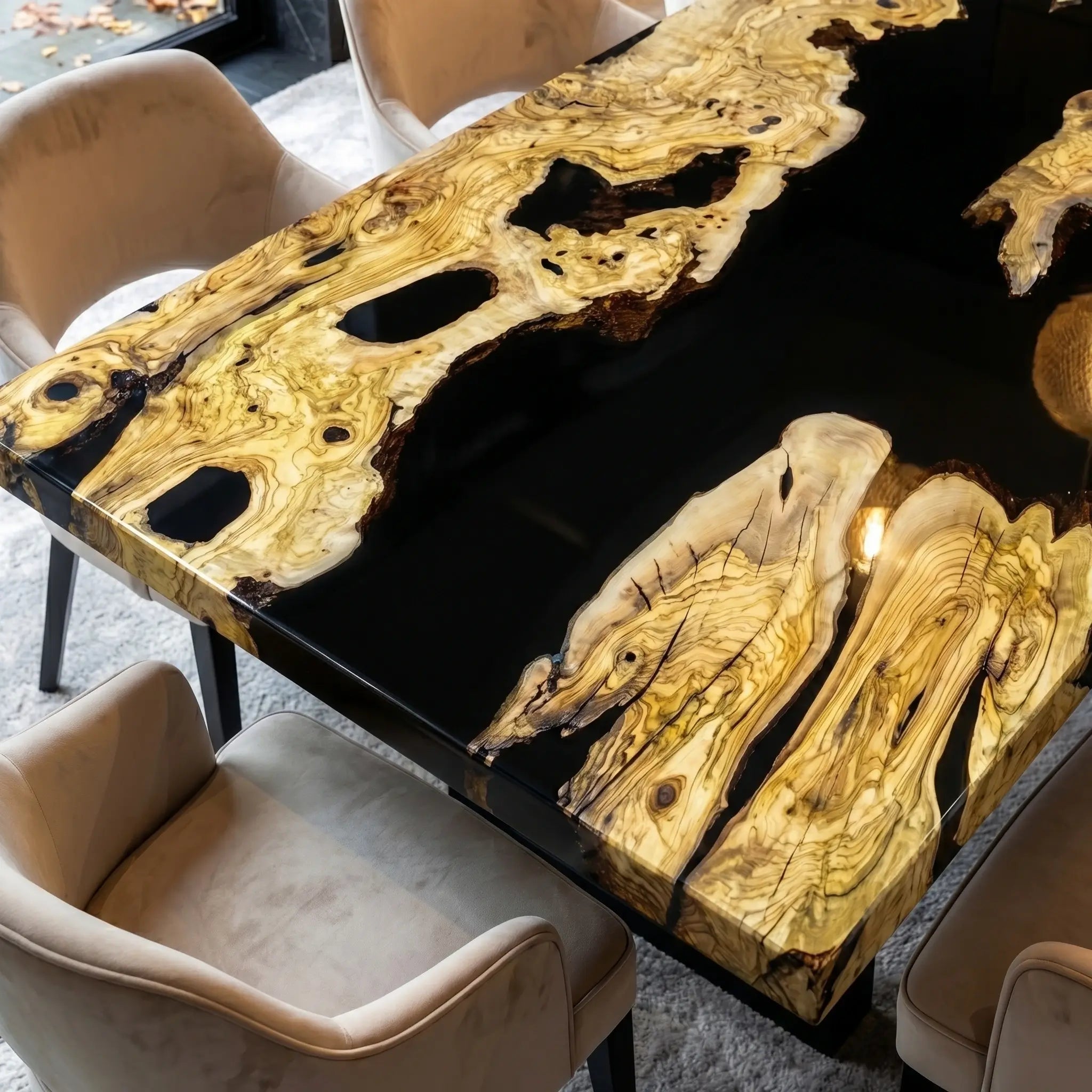 Custom Olive Epoxy Resin River Table Black Resin ORT-28 - image 4 | ThawHome