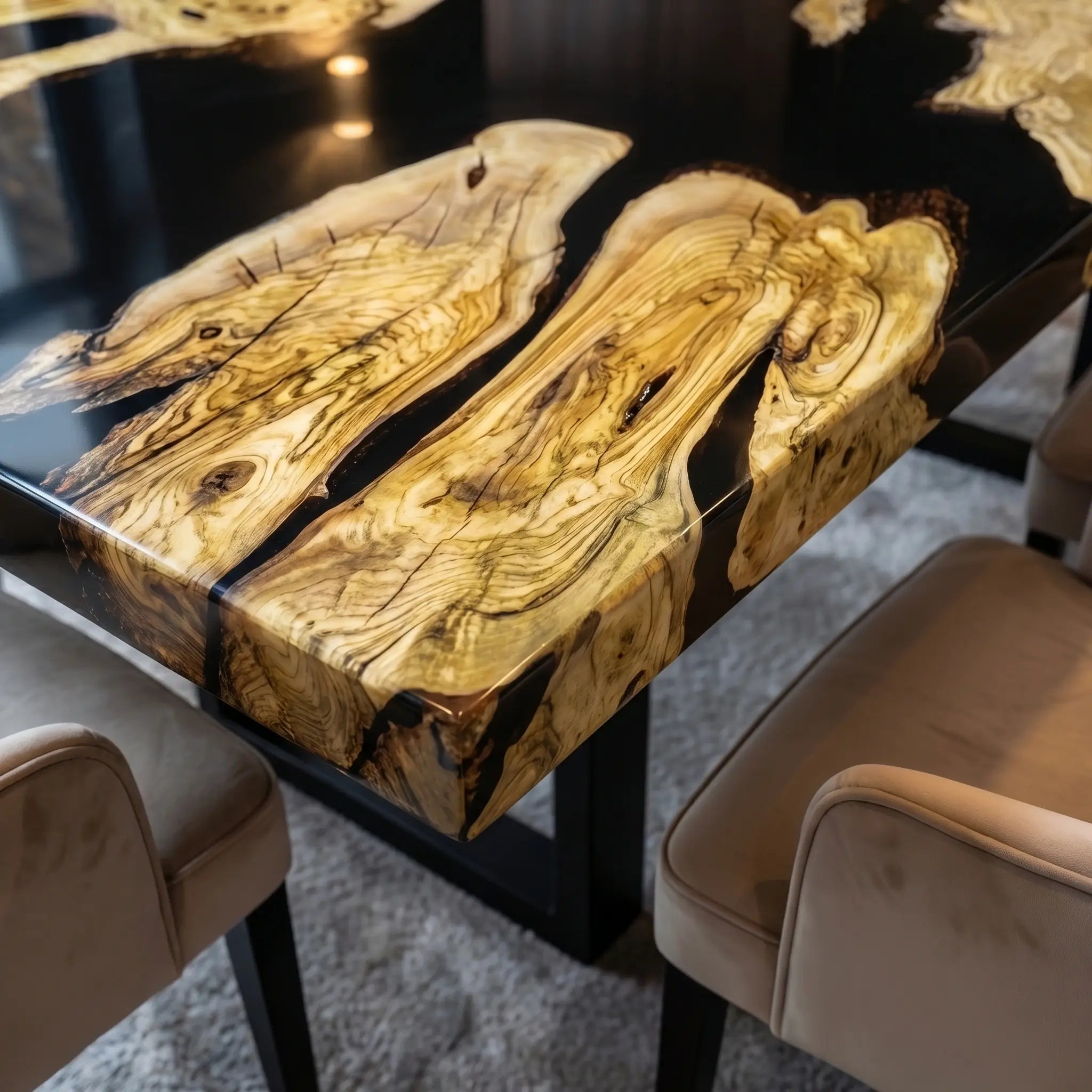 Custom Olive Epoxy Resin River Table Black Resin ORT-28 - image 5 | ThawHome