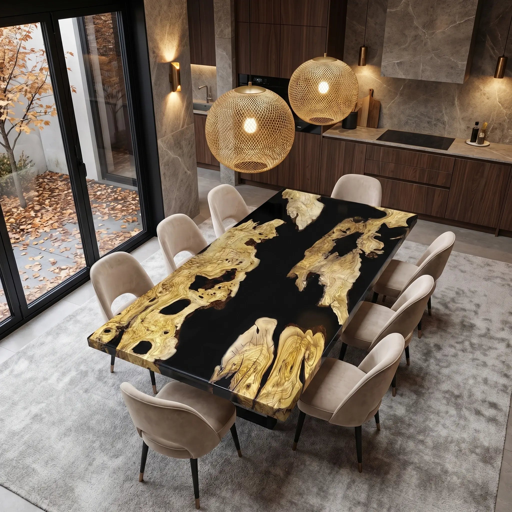 Custom Olive Epoxy Resin River Table Black Resin ORT-28 - image 2 | ThawHome