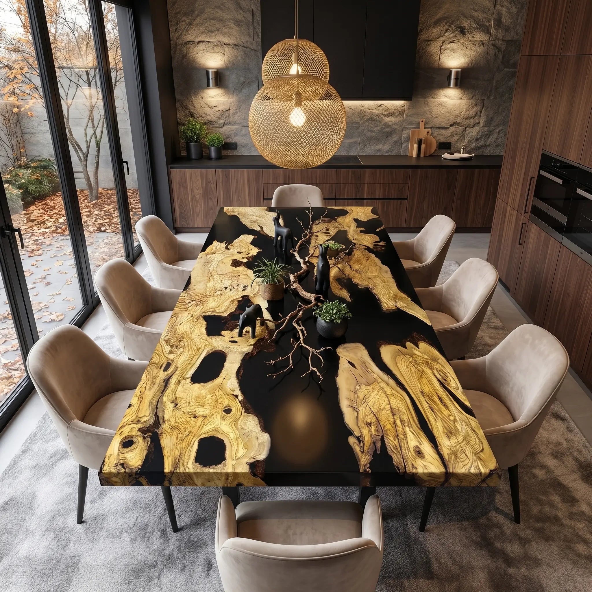 Custom Olive Epoxy Resin River Table Black Resin ORT-28 - image 1 | ThawHome