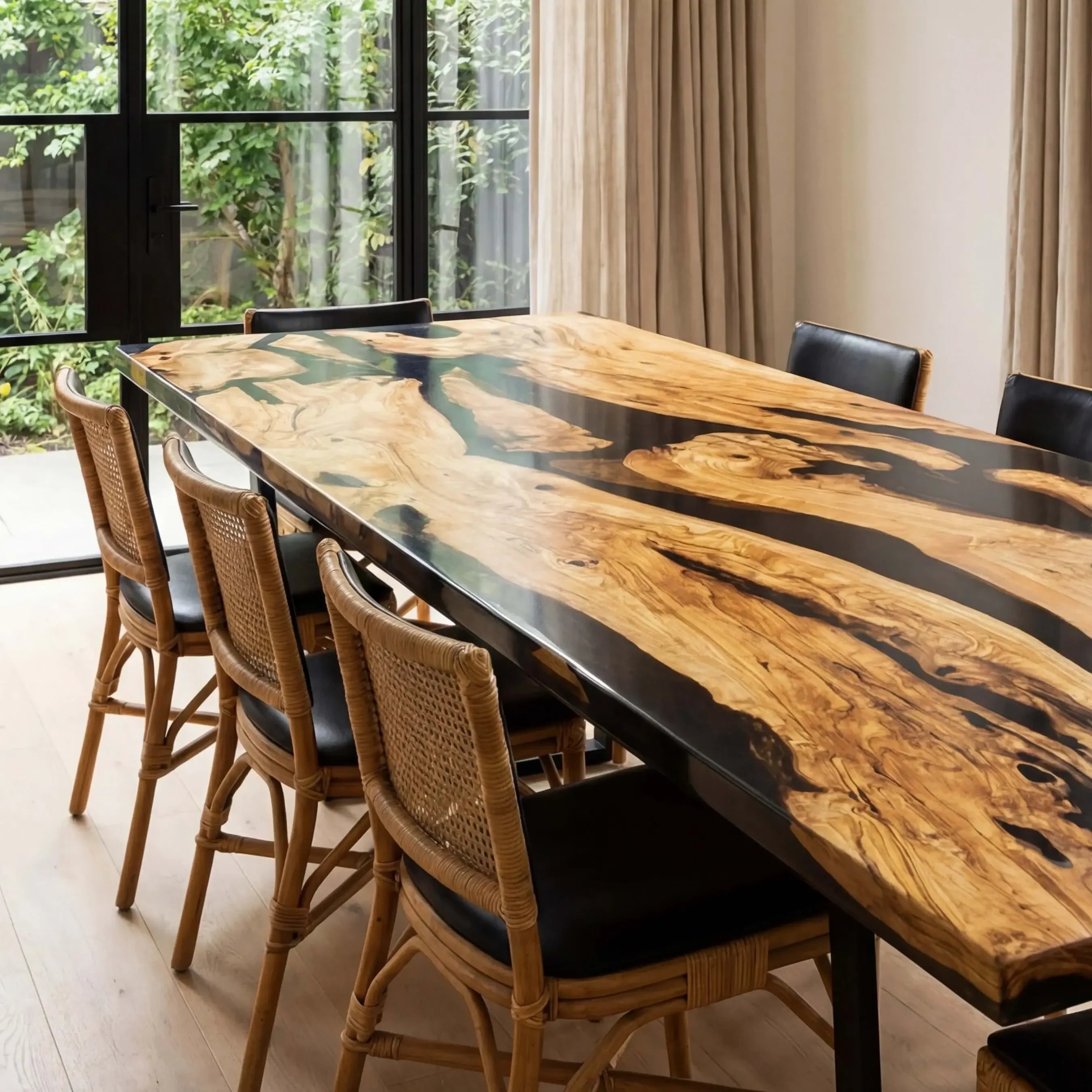 Custom Olive Epoxy Resin River Table Black Resin ORT-32 - image 4 | ThawHome