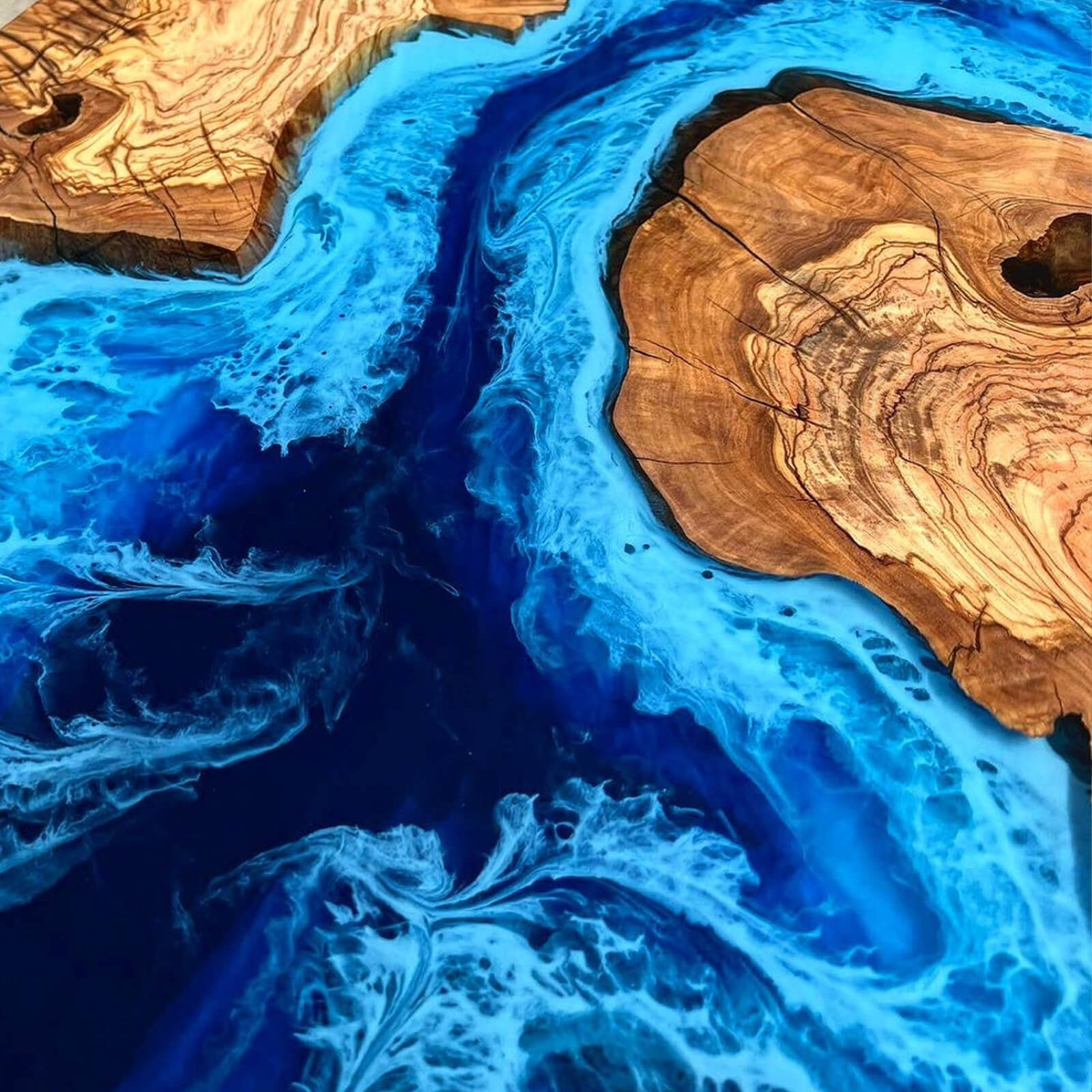 Custom Olive Epoxy Resin River Table Blue Waves ERT-38 - image 7 | ThawHome