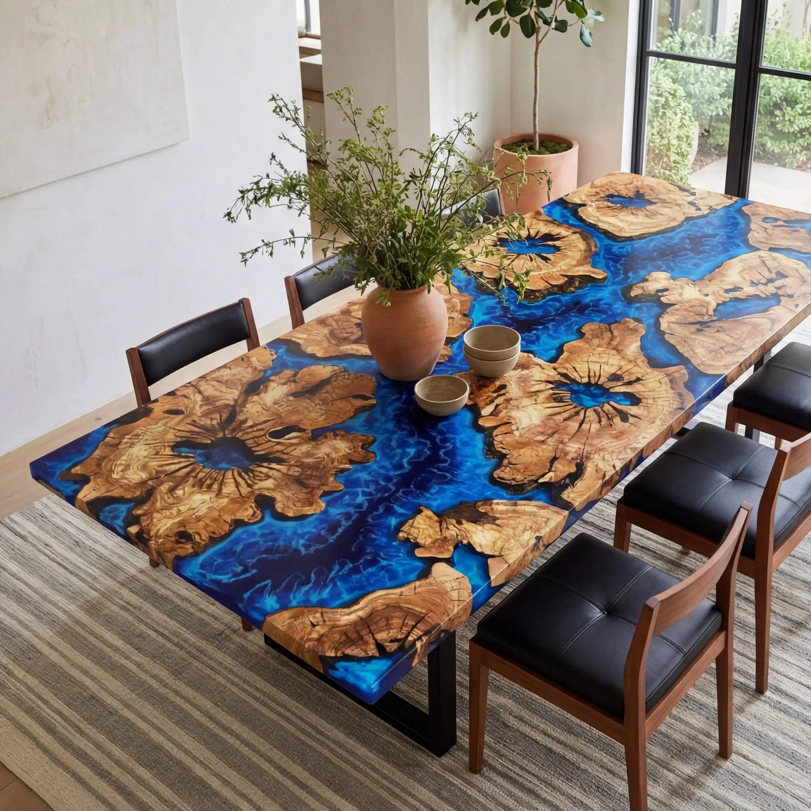 Custom Olive Epoxy Resin River Table Blue Waves ERT-56 - image 3 | ThawHome