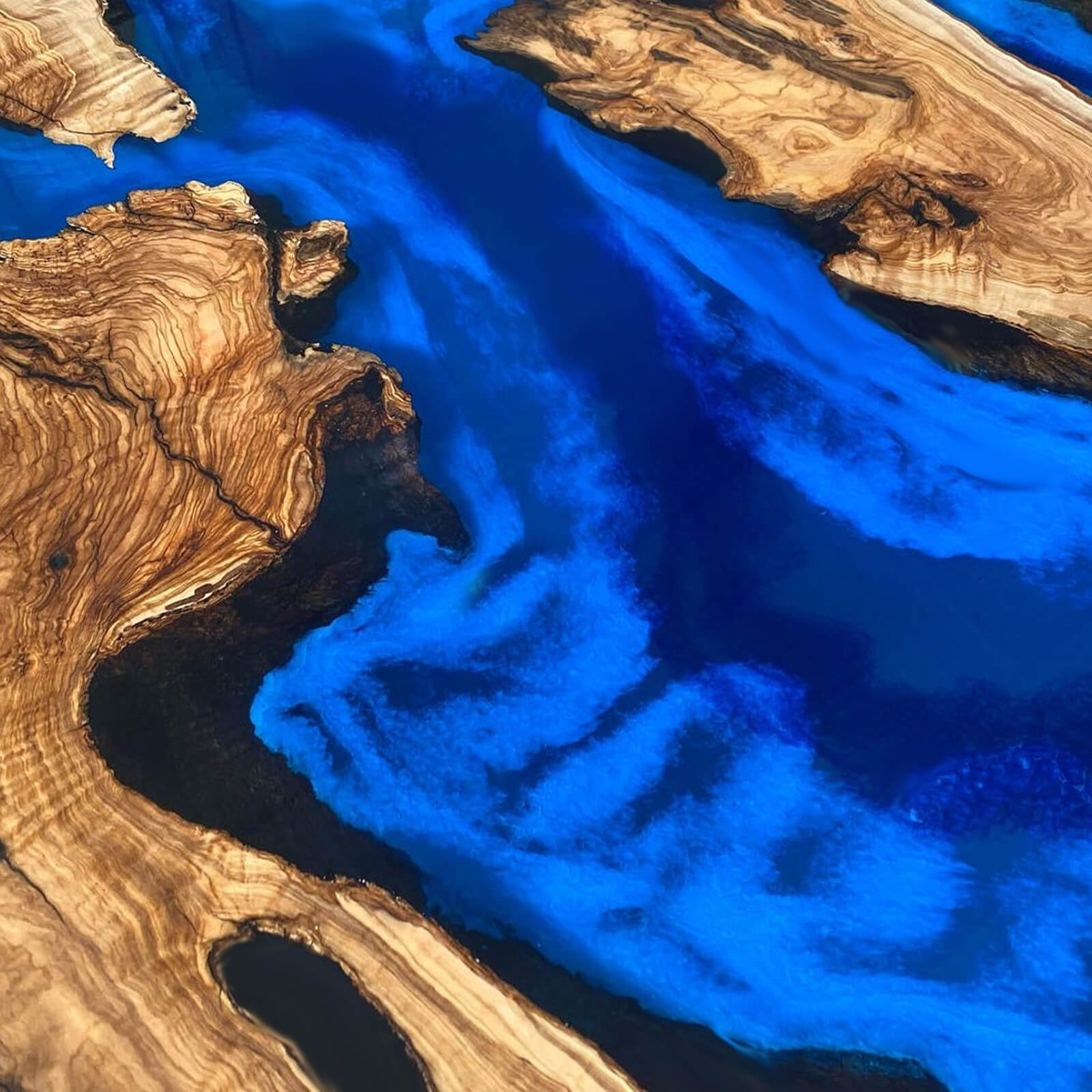 Custom Olive Epoxy Resin River Table Blue Waves RXT-82 - image 6 | ThawHome