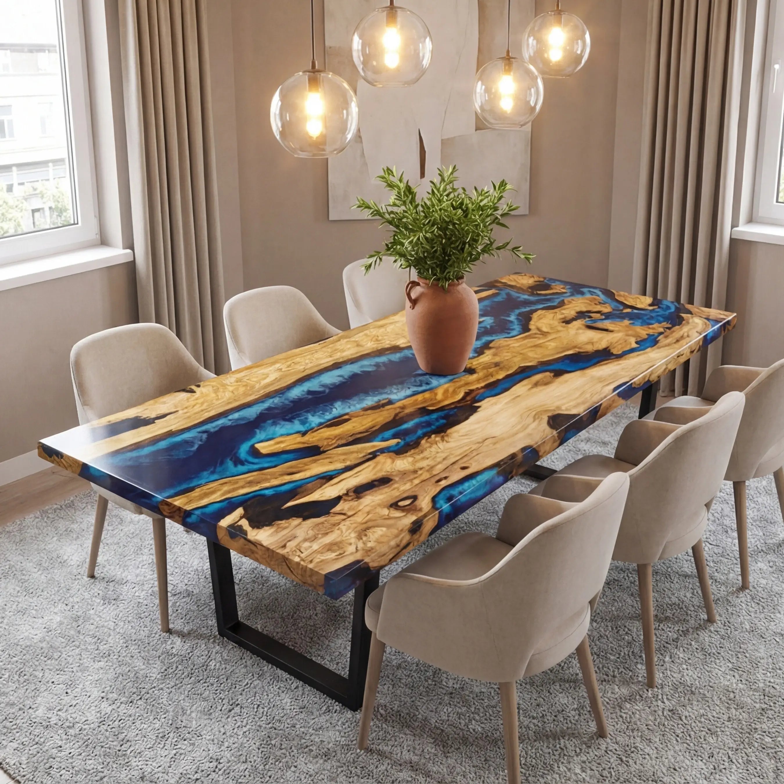 Custom Olive Epoxy Resin River Table Deep Sea Blue XTR-49 - image 1 | ThawHome