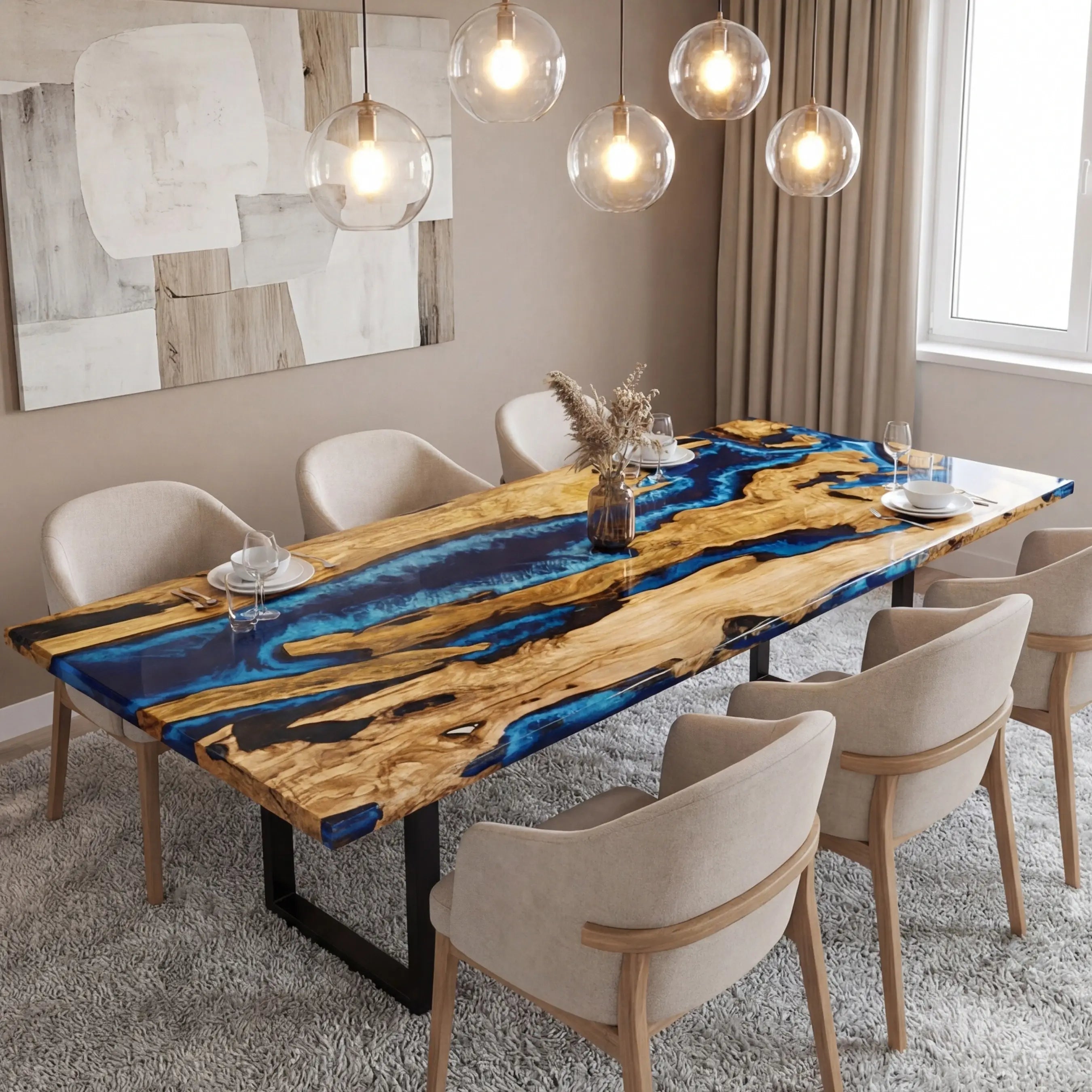 Custom Olive Epoxy Resin River Table Deep Sea Blue XTR-49 - image 3 | ThawHome