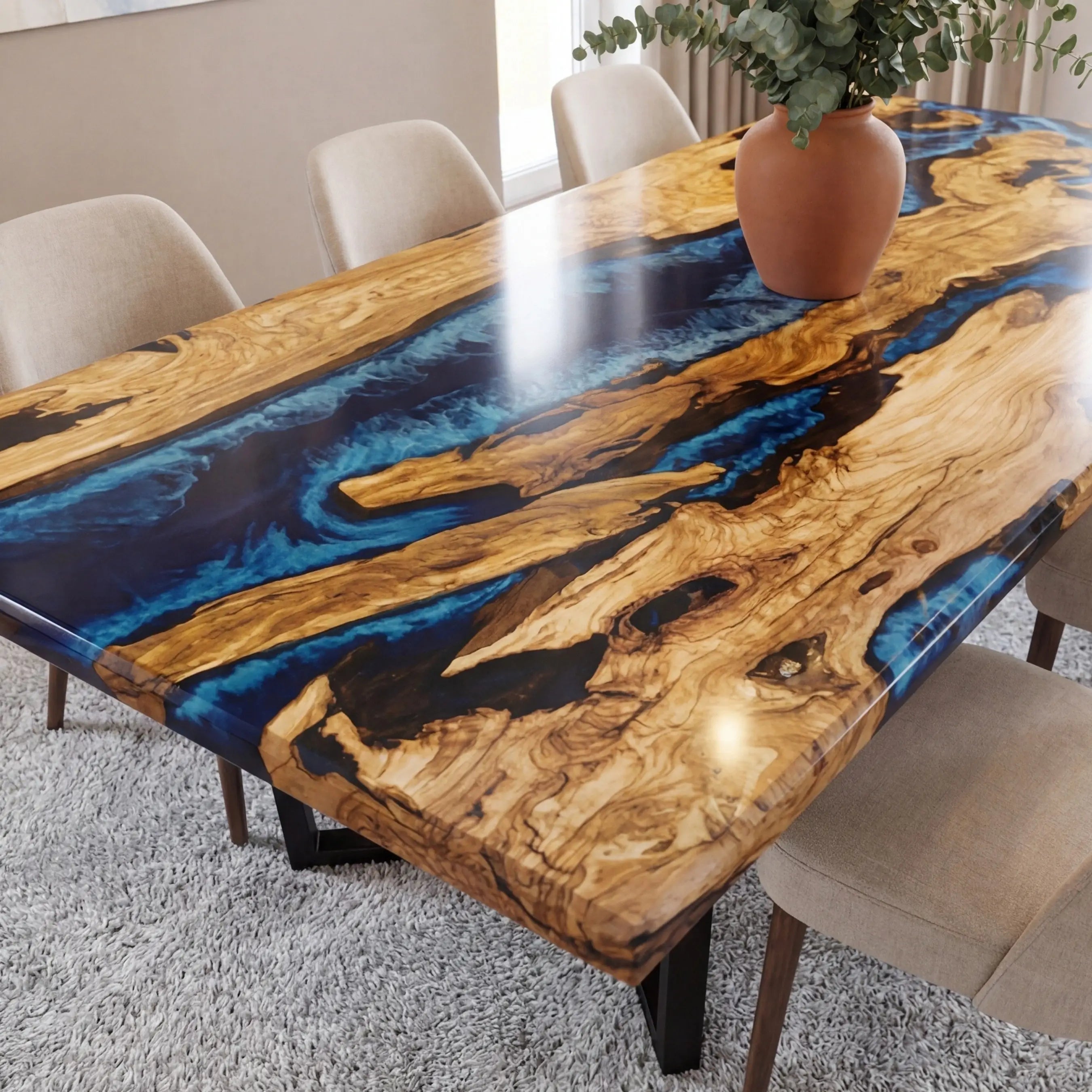 Custom Olive Epoxy Resin River Table Deep Sea Blue XTR-49 - image 5 | ThawHome
