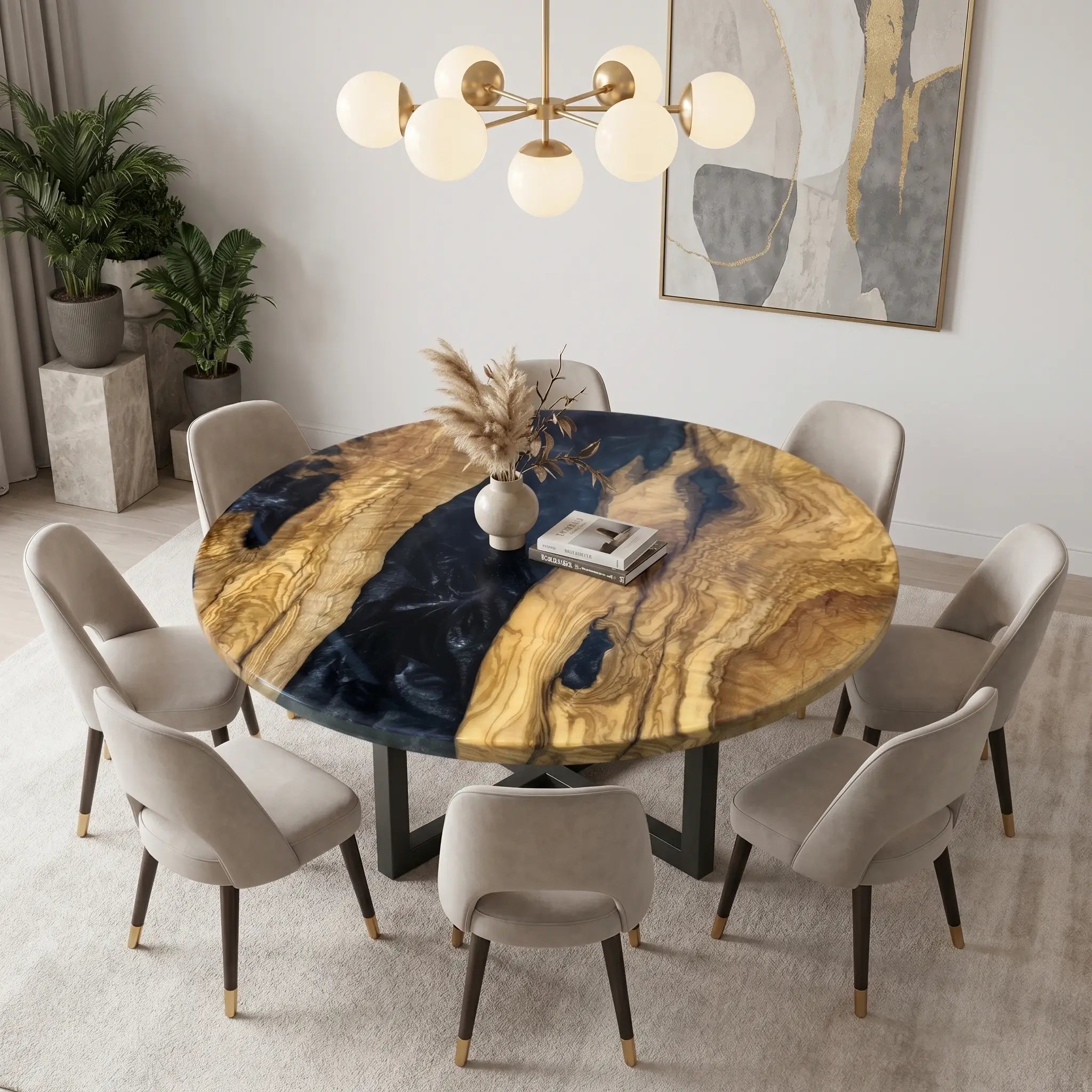 Custom Olive Epoxy Resin Round Coffee Table Black Resin