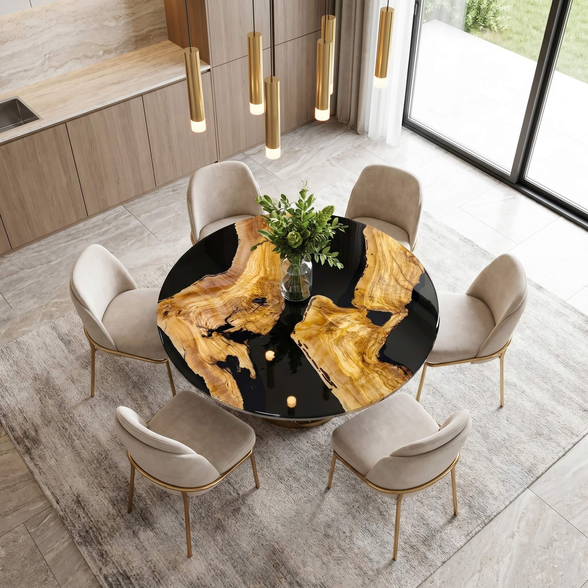 Custom Olive Epoxy Resin Round Coffee Table Black Resin