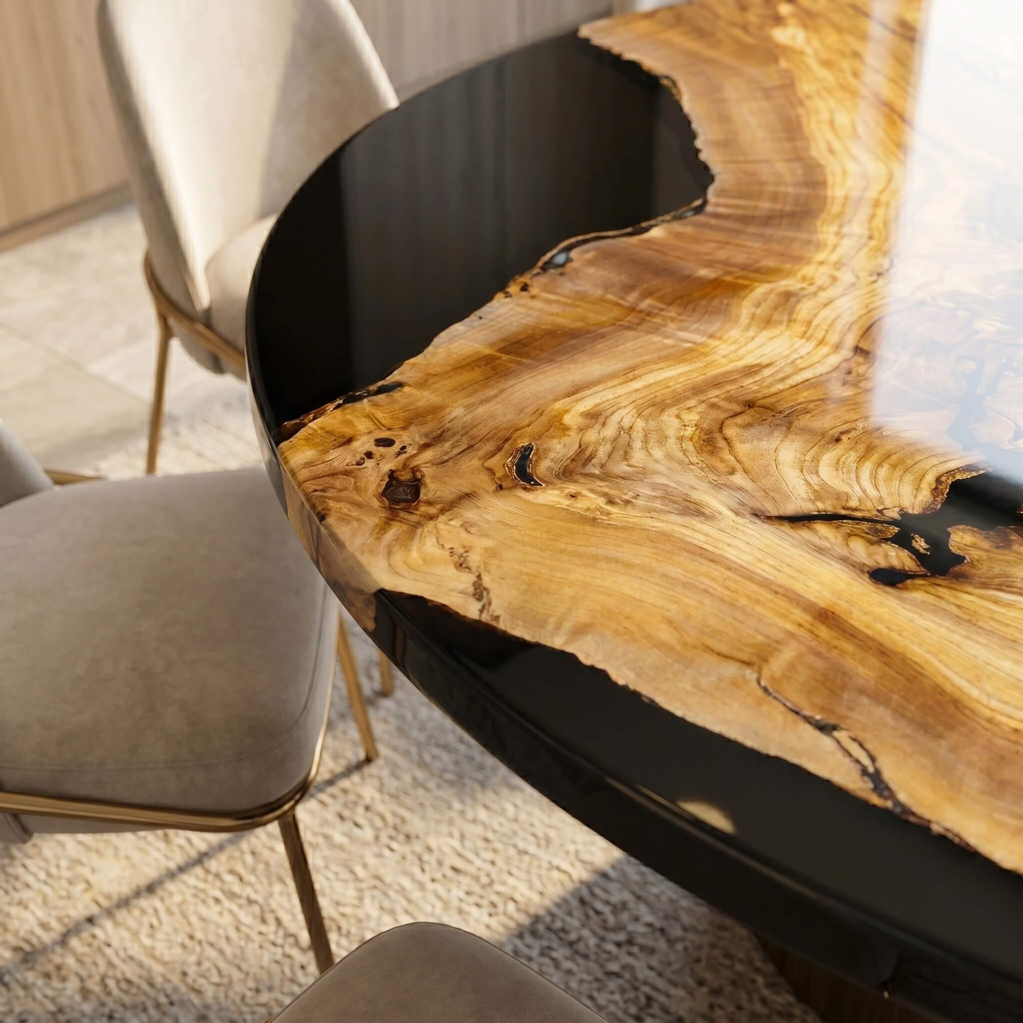 Custom Olive Epoxy Resin Round Coffee Table Black Resin