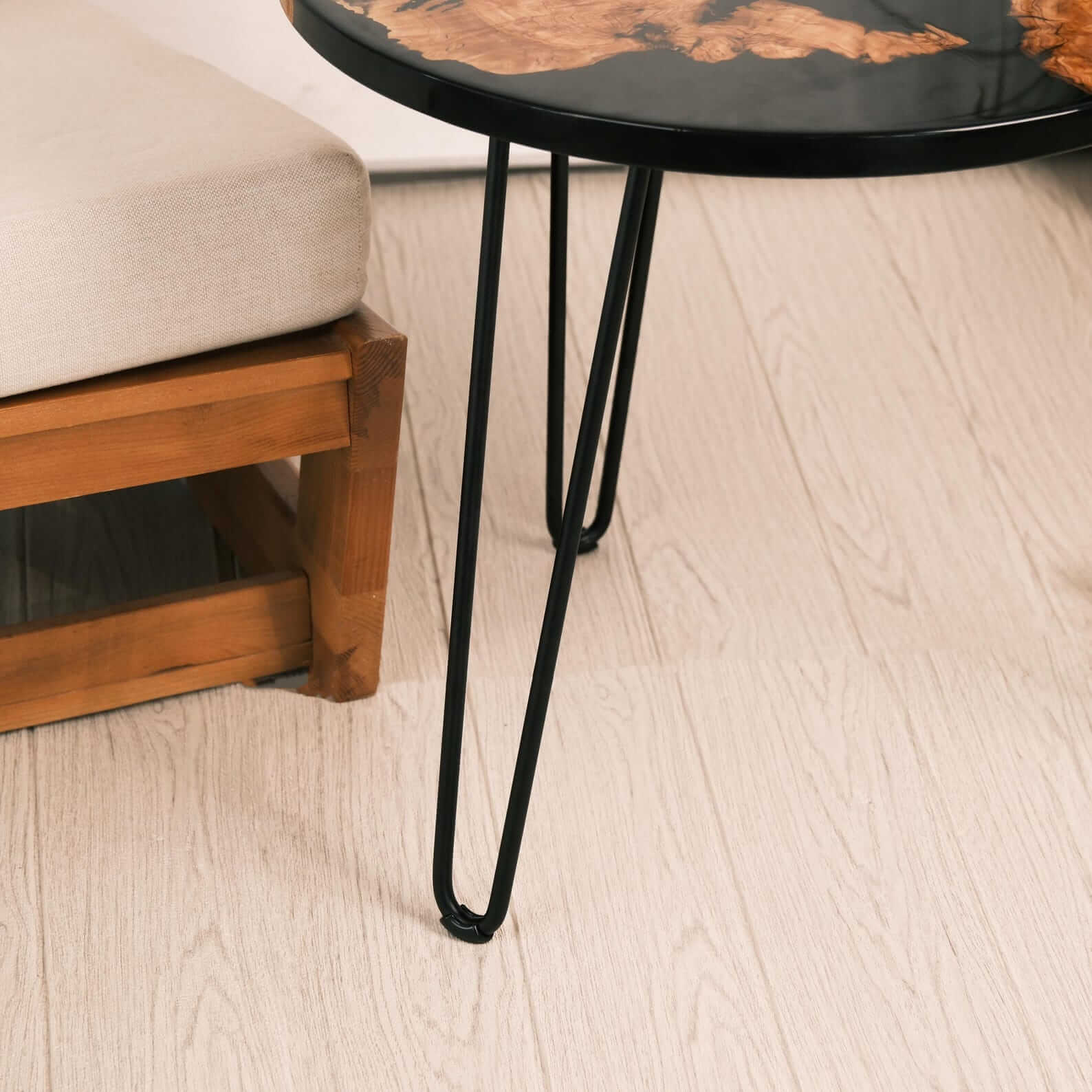 Custom Olive Epoxy Resin Round Coffee Table Black Resin