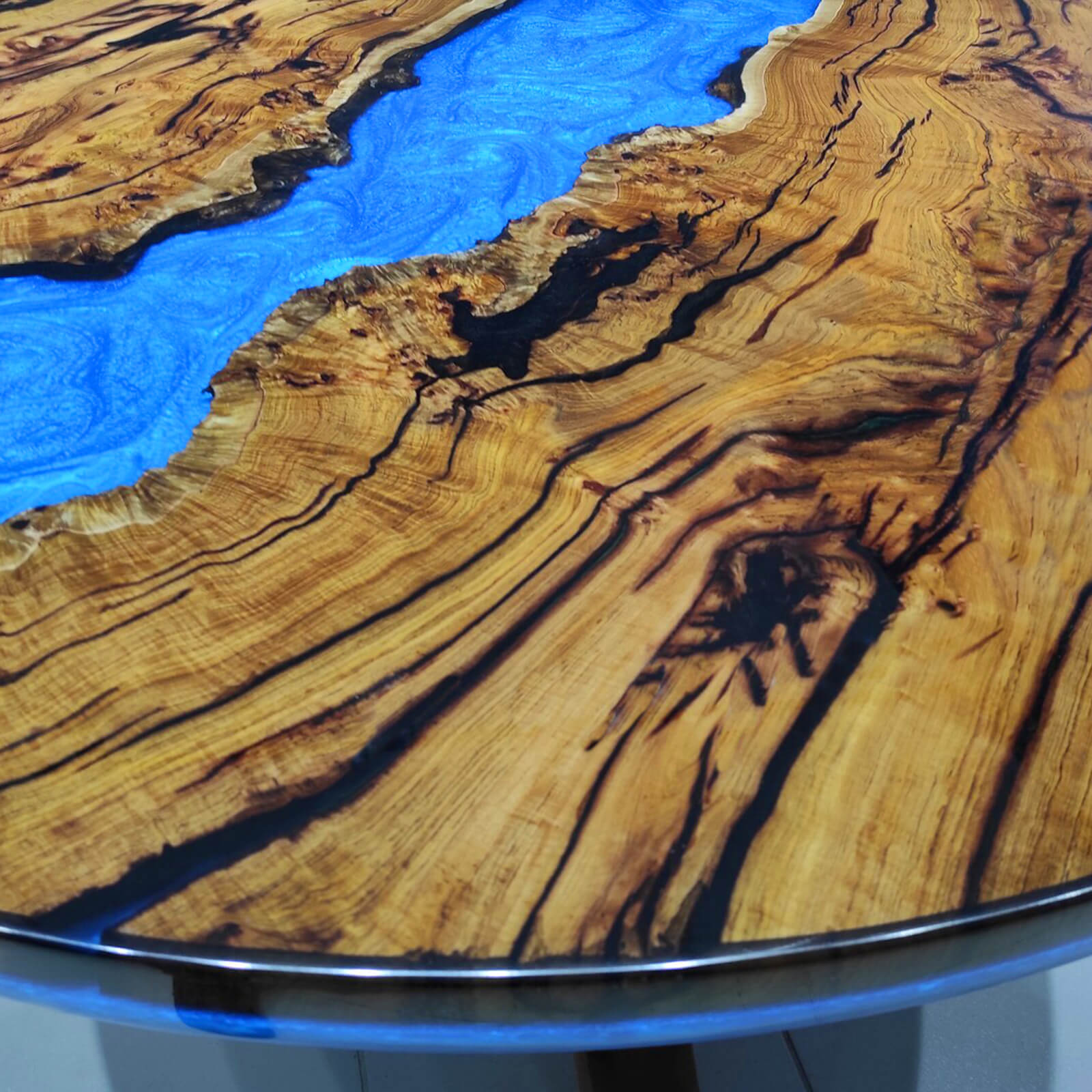 Custom Olive Epoxy Resin Round Coffee Table Blue Resin