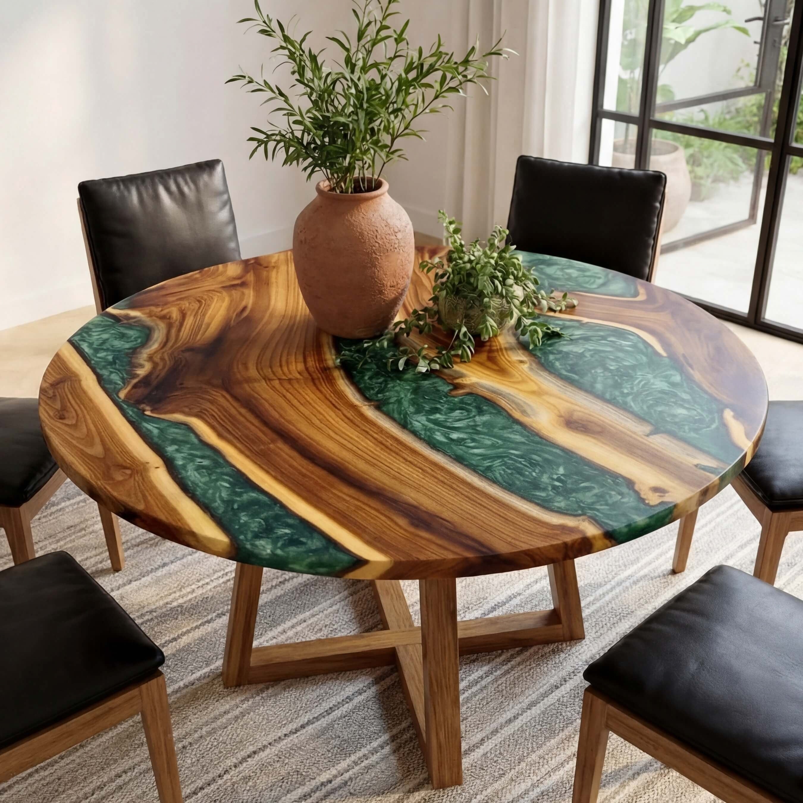 Custom Olive Epoxy Resin Round Coffee Table Green Resin