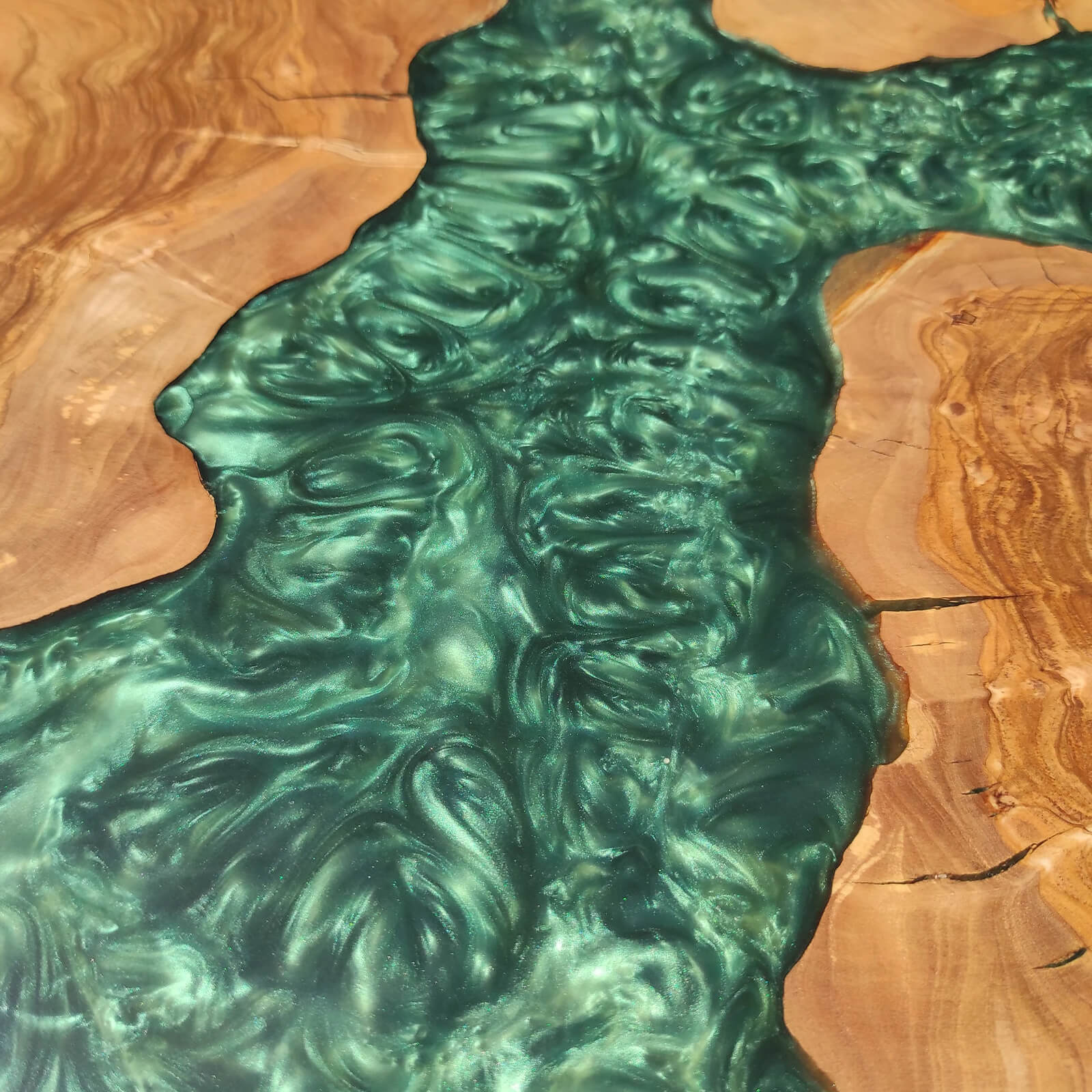 Custom Olive Epoxy Resin Round Coffee Table Green Resin