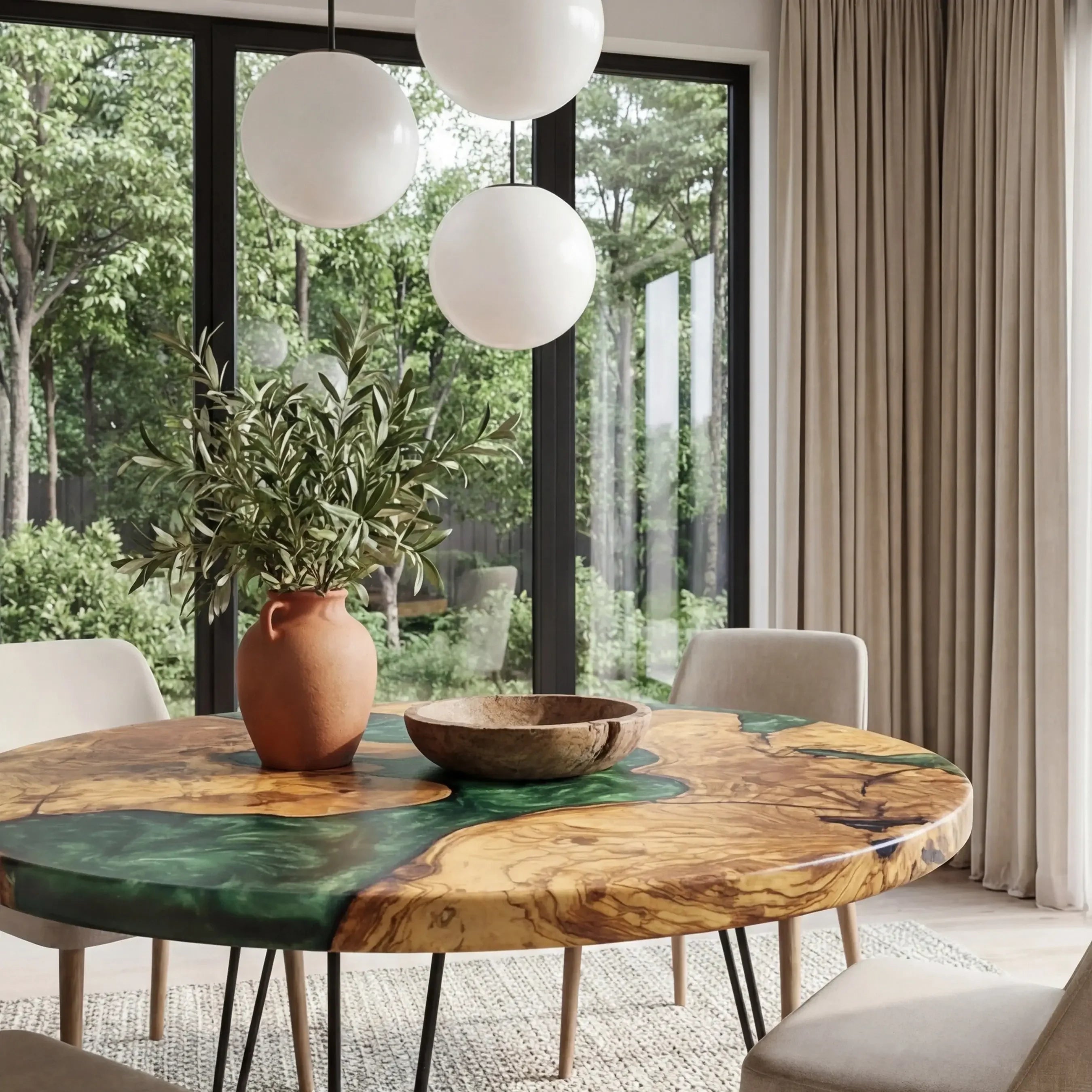 Custom Olive Epoxy Resin Round Coffee Table Green Resin