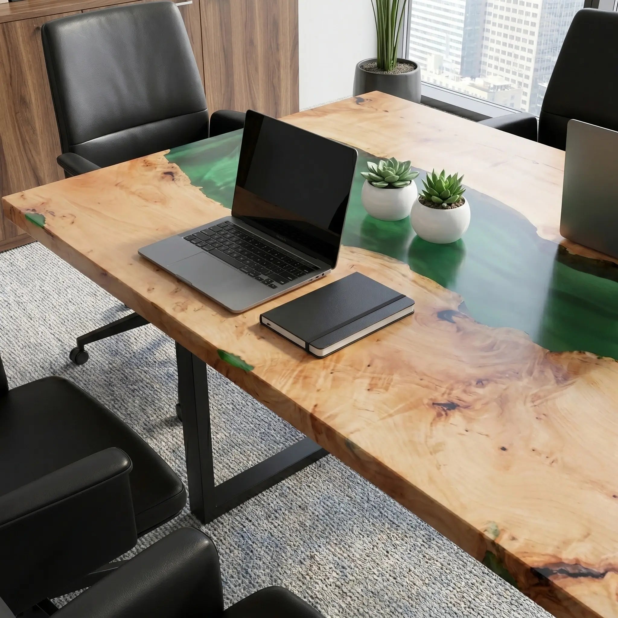 Custom Poplar Epoxy Resin River Conference Table Green Resin