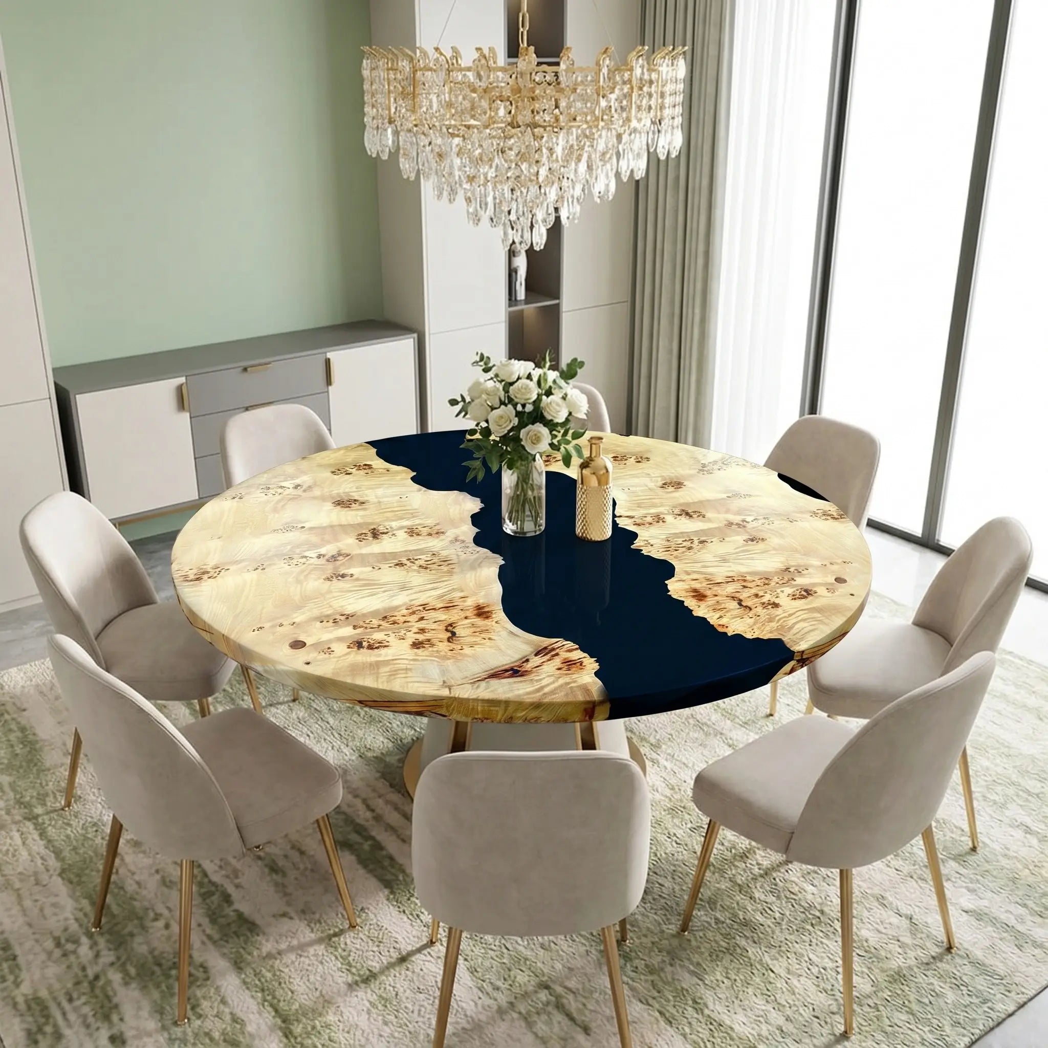 Custom Poplar Epoxy Resin Round Coffee Table Black Resin